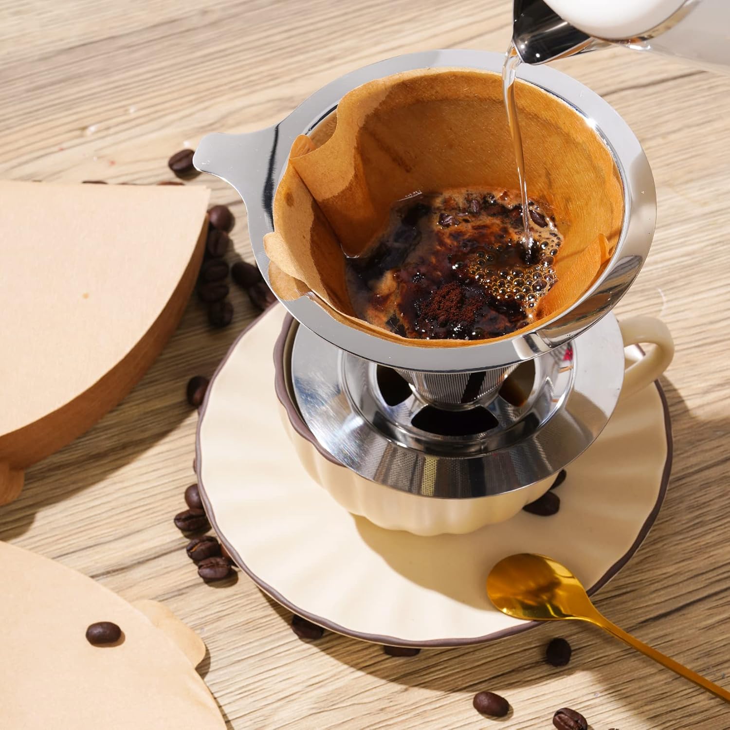 300 Counts Coffee Filters Cone Coffee Filters V60 Coffee Filter No.2 Coffee Filters 2-4 Cups Pour Over Coffee Filter Cone Natural Paper Coffee Filters - Image 4