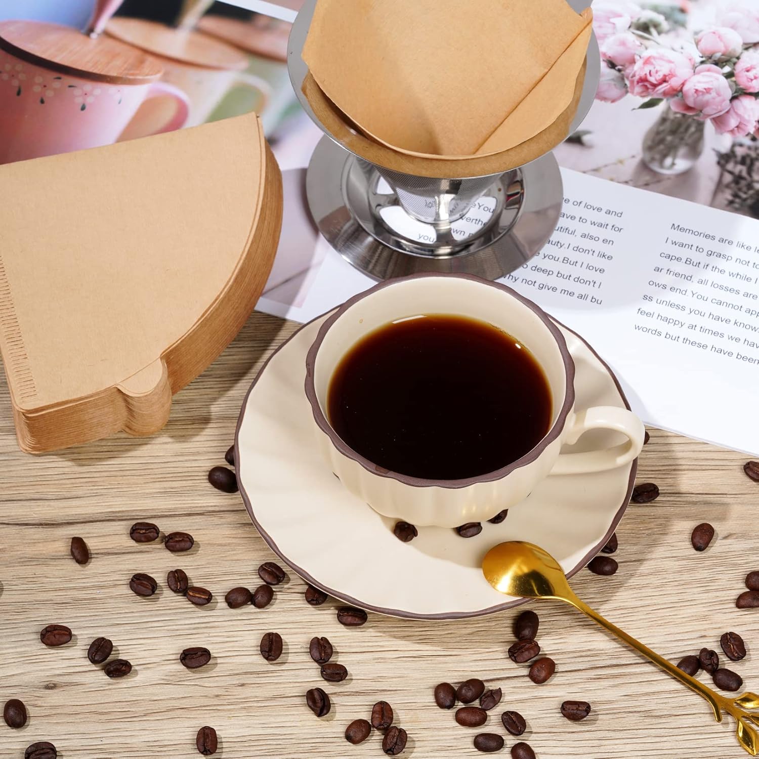 300 Counts Coffee Filters Cone Coffee Filters V60 Coffee Filter No.2 Coffee Filters 2-4 Cups Pour Over Coffee Filter Cone Natural Paper Coffee Filters - Image 5
