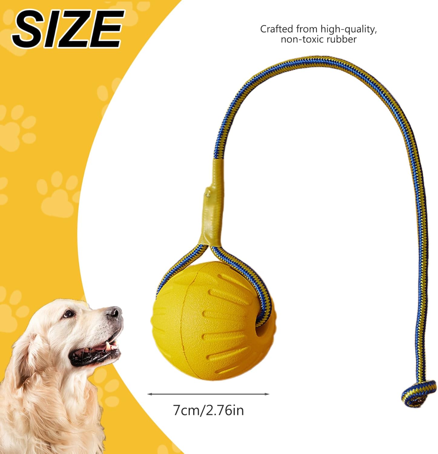Dog Ball on Rope 3 Inch Rubber Ball on Rope Dog Toy Interactive Training Yellow Color Portable Teething Toys for Reward, Fetch, Play - Image 6
