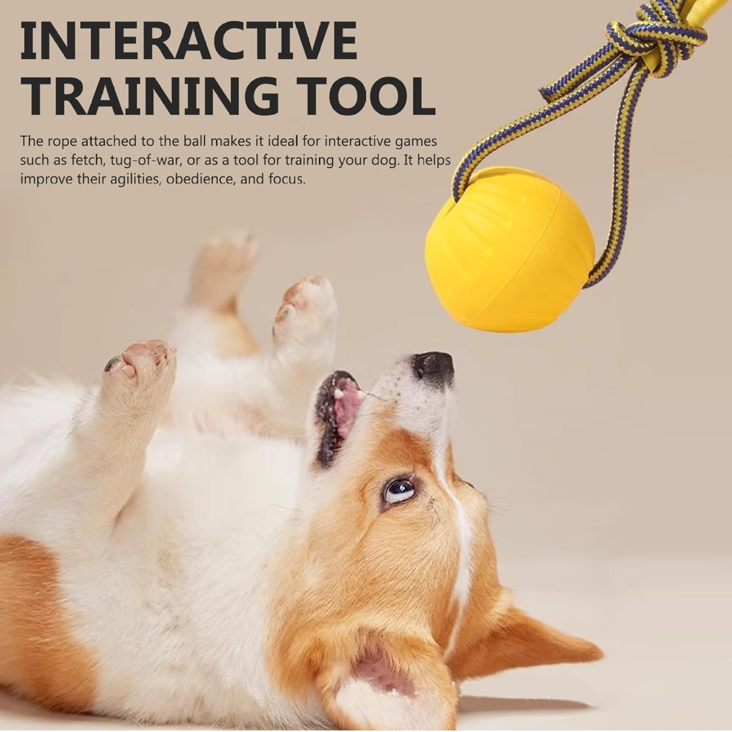 Dog Ball on Rope 3 Inch Rubber Ball on Rope Dog Toy Interactive Training Yellow Color Portable Teething Toys for Reward, Fetch, Play - Image 7