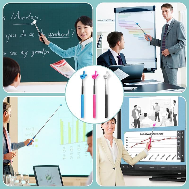 Retractable Reading Pointer Stick for Kids, Teachers, Stretchable, Lightweight, Durable, Classroom Presentation Educational Tool, Great Reading Guidance and Instructions(Blue+Pink+Black&White) - Image 4