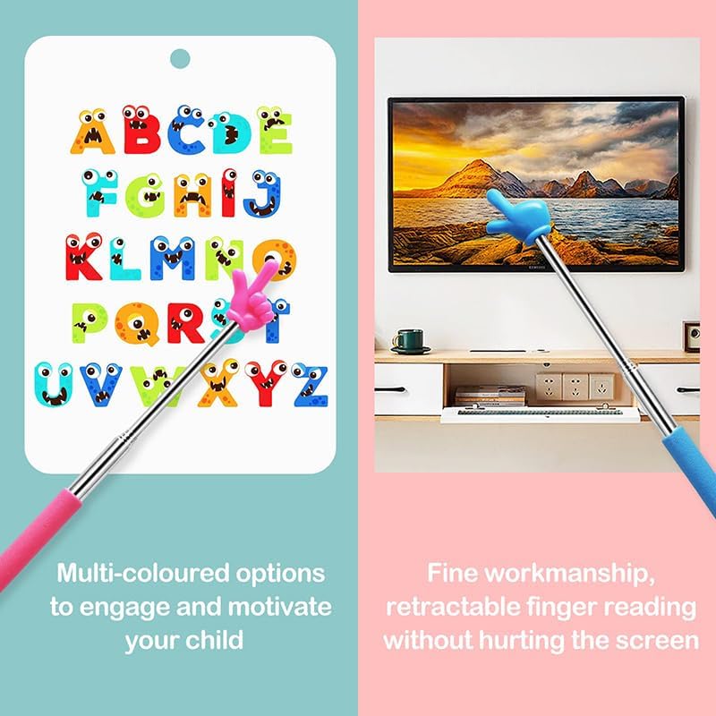 Retractable Reading Pointer Stick for Kids, Teachers, Stretchable, Lightweight, Durable, Classroom Presentation Educational Tool, Great Reading Guidance and Instructions(Blue+Pink+Black&White) - Image 5