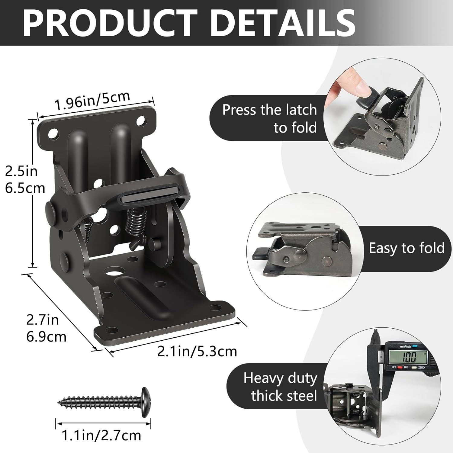 4 Pack Folding Brackets, Self-Lock Hinge with Screws for Folding Table Legs, Lock Extension Support Bracket Bed Legs, Black - Image 2