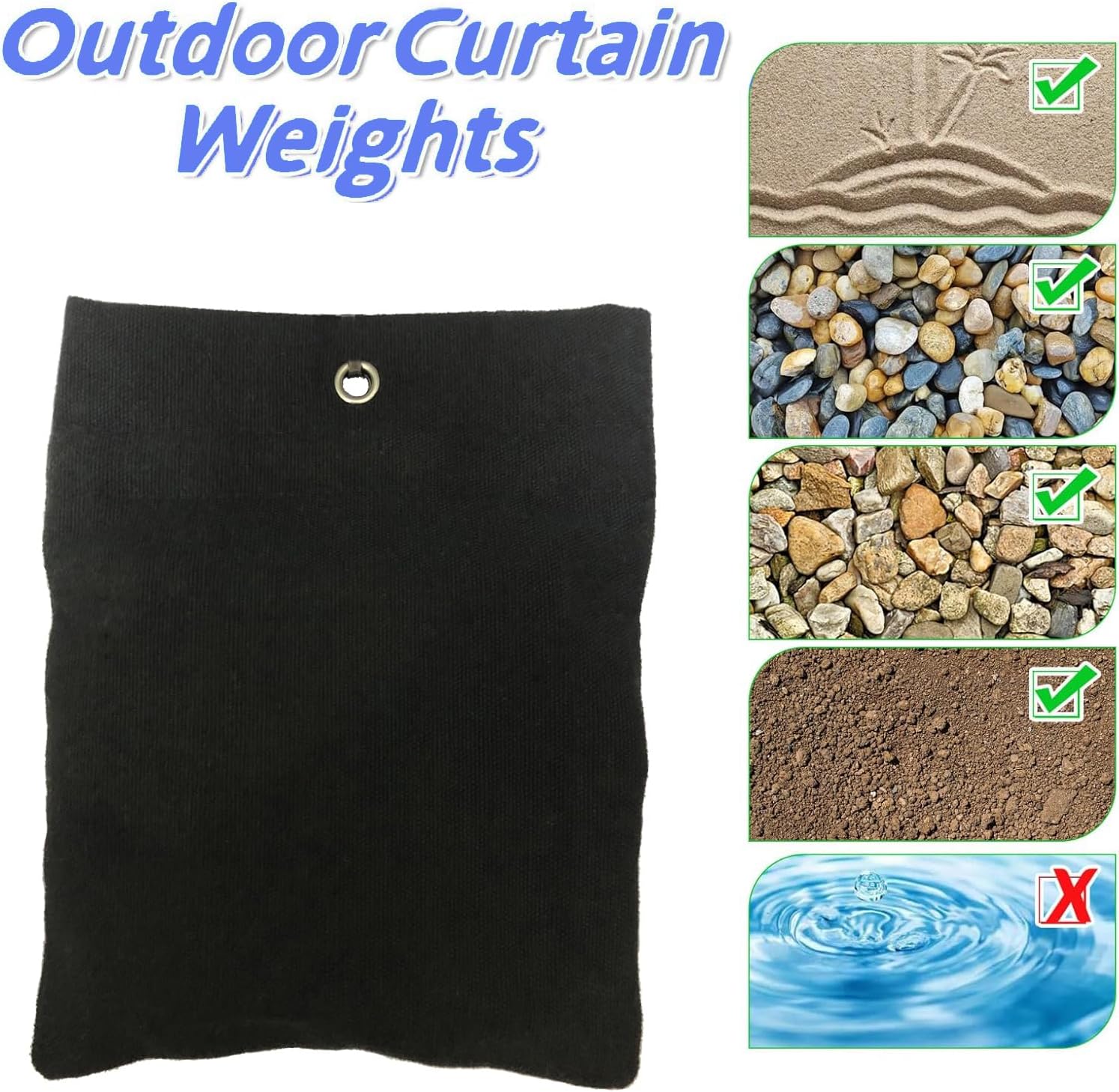 10 Pack Outdoor Curtain Weighted Blocks, 15 oz Outdoor Curtain Sandbag Weighted Bags, Curtain Bottom Weighted Bag Retainer Clips for Outdoor Curtains Gazebo Tent Tablecloths - Image 3