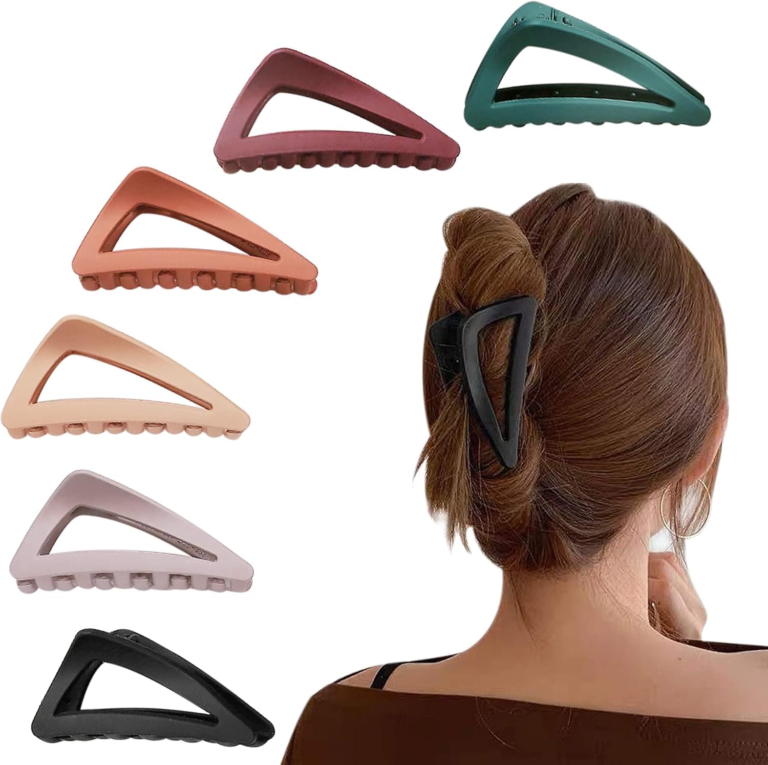 Hair Claw Clips Girls Women Nonslip French Matte Claw Clip for Thin Hair Curly Straight Long Hair - 6 Packs / Set - Image 1