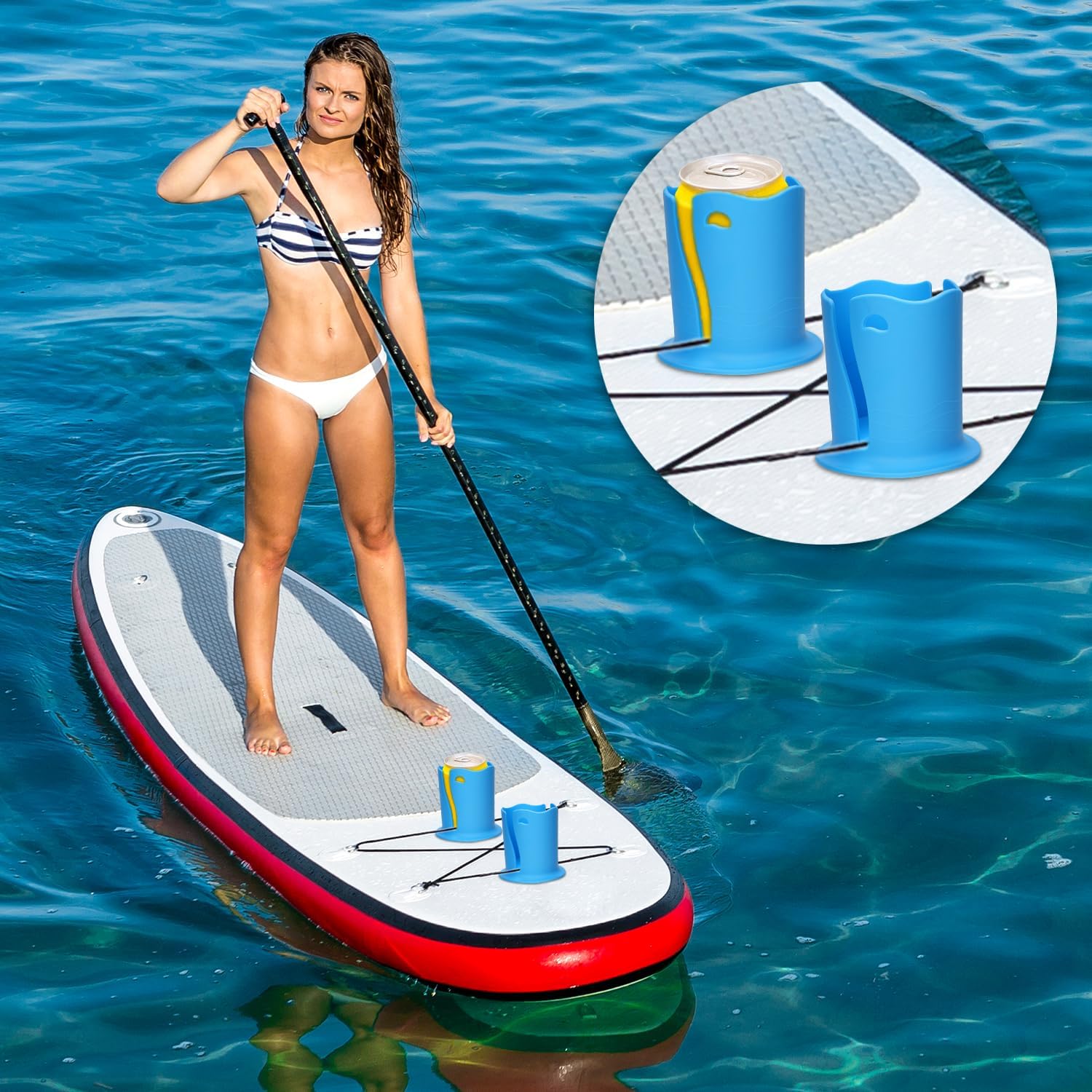 2pcs Paddle Board Cup Holder, Universal Kayak Drink Holder Multifunctional Anti-Toppling Paddleboard Cup Holder Surfboard Water Bottle Holder for Outdoor Fishing Boat Kayak Accessories - Image 6