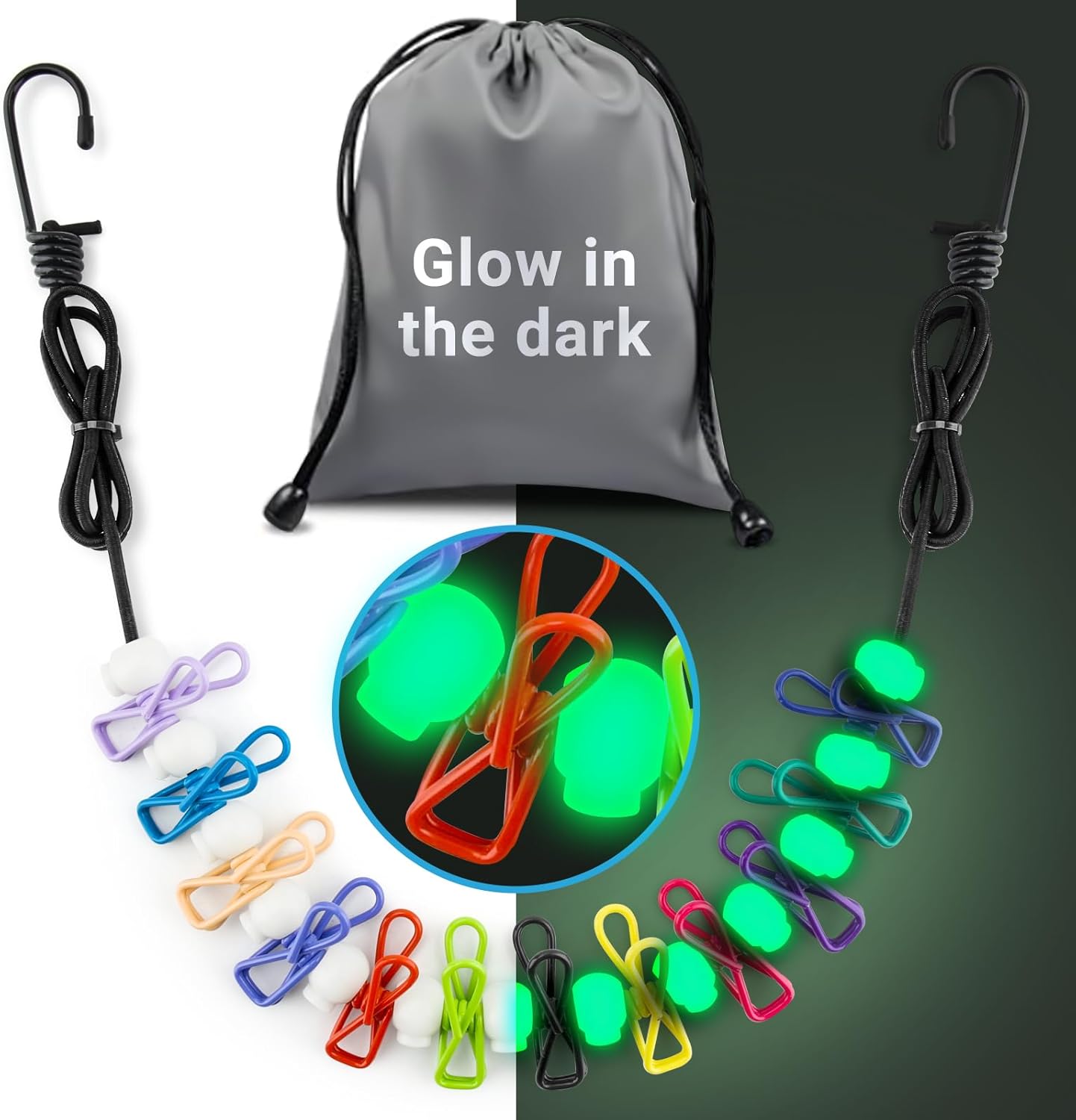 Retractable Travel Clothesline - Glow in The Dark Portable Clothes Line - 7.5ft/2.2m Camping Clotheslines for Outside, Hotel Room or Cruise - Laundry Line, Clothes Drying Line, Clothing Line Outdoor - Image 1