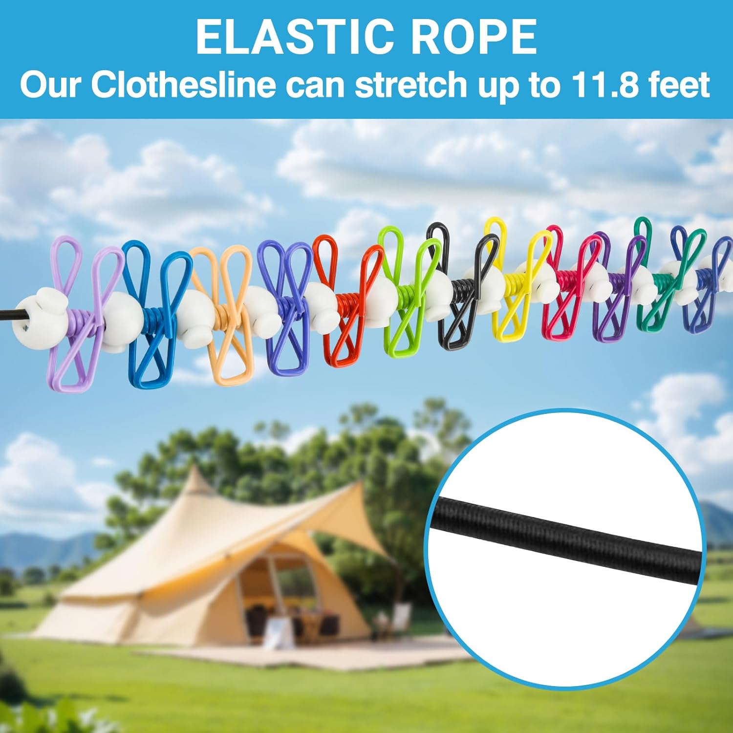 Retractable Travel Clothesline - Glow in The Dark Portable Clothes Line - 7.5ft/2.2m Camping Clotheslines for Outside, Hotel Room or Cruise - Laundry Line, Clothes Drying Line, Clothing Line Outdoor - Image 2
