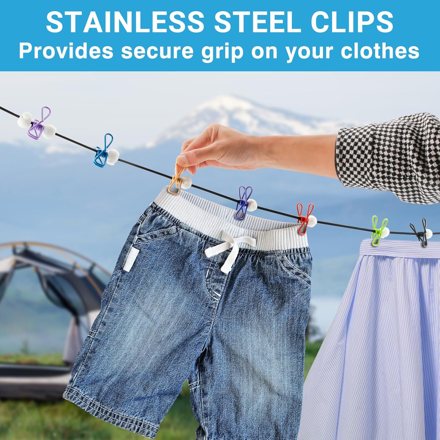 Retractable Travel Clothesline - Glow in The Dark Portable Clothes Line - 7.5ft/2.2m Camping Clotheslines for Outside, Hotel Room or Cruise - Laundry Line, Clothes Drying Line, Clothing Line Outdoor - Image 3