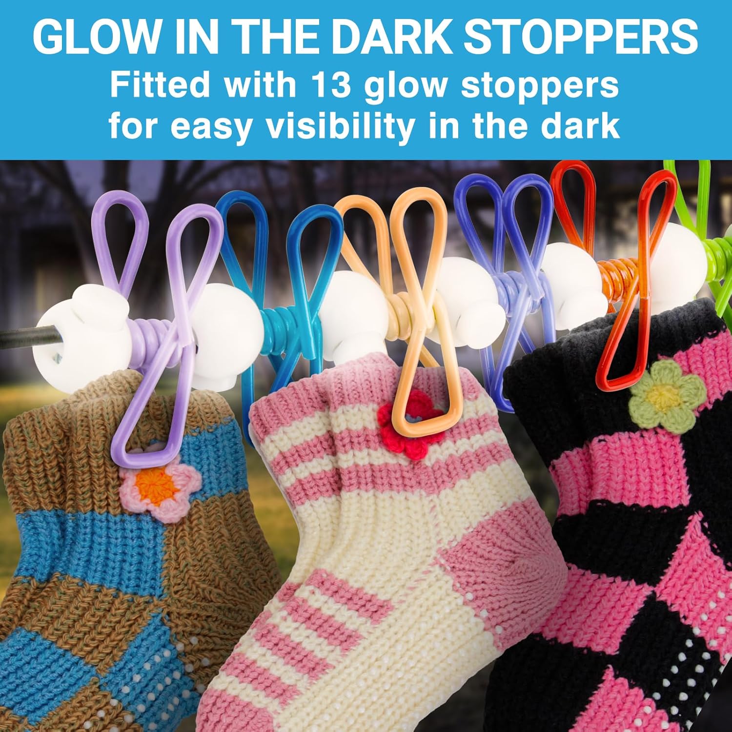 Retractable Travel Clothesline - Glow in The Dark Portable Clothes Line - 7.5ft/2.2m Camping Clotheslines for Outside, Hotel Room or Cruise - Laundry Line, Clothes Drying Line, Clothing Line Outdoor - Image 4