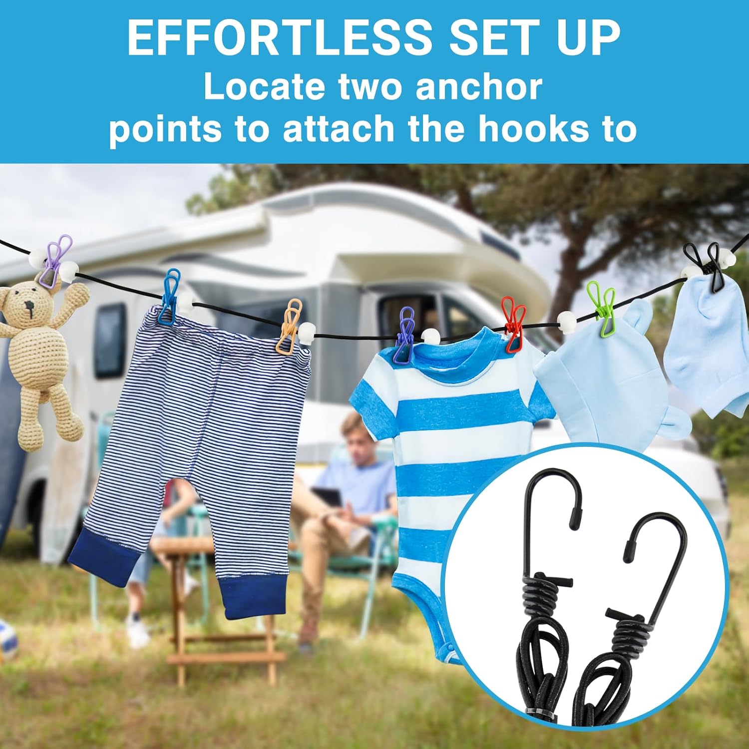 Retractable Travel Clothesline - Glow in The Dark Portable Clothes Line - 7.5ft/2.2m Camping Clotheslines for Outside, Hotel Room or Cruise - Laundry Line, Clothes Drying Line, Clothing Line Outdoor - Image 6