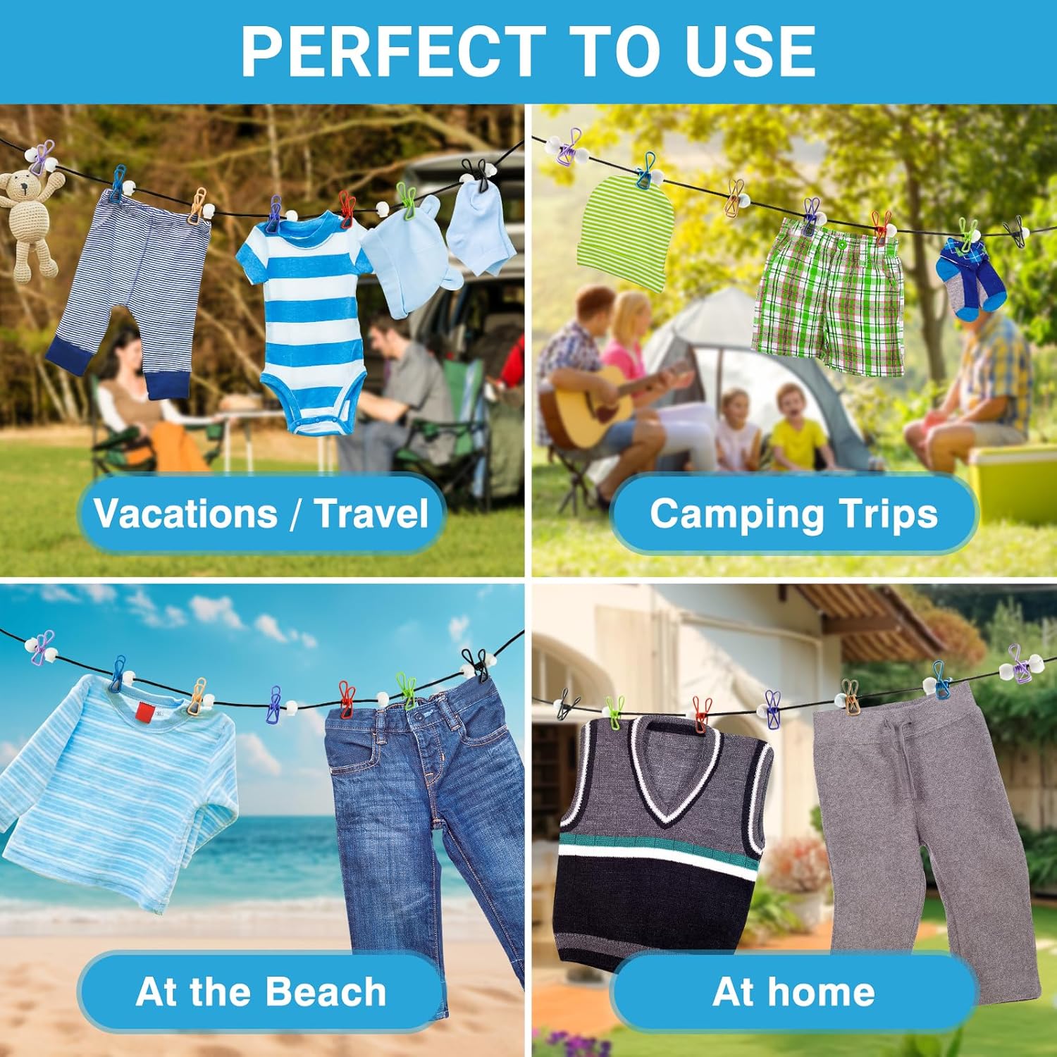 Retractable Travel Clothesline - Glow in The Dark Portable Clothes Line - 7.5ft/2.2m Camping Clotheslines for Outside, Hotel Room or Cruise - Laundry Line, Clothes Drying Line, Clothing Line Outdoor - Image 8