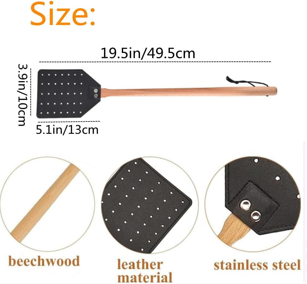 2Pcs Fly Swatter, Heavy Duty Fly Swatter with Long Wood Handle and Hanging Rope Durable for Indoor Outdoor Home Fly(Black) - Image 2
