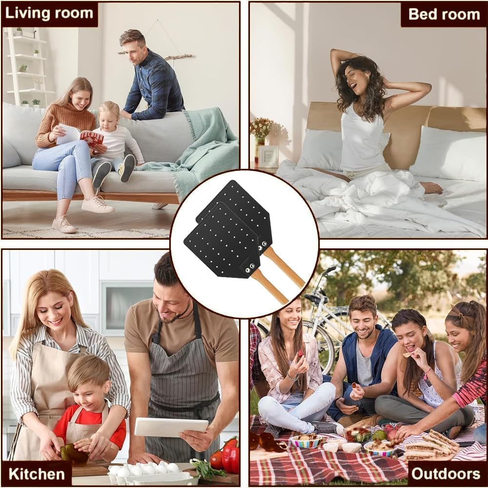 2Pcs Fly Swatter, Heavy Duty Fly Swatter with Long Wood Handle and Hanging Rope Durable for Indoor Outdoor Home Fly(Black) - Image 5