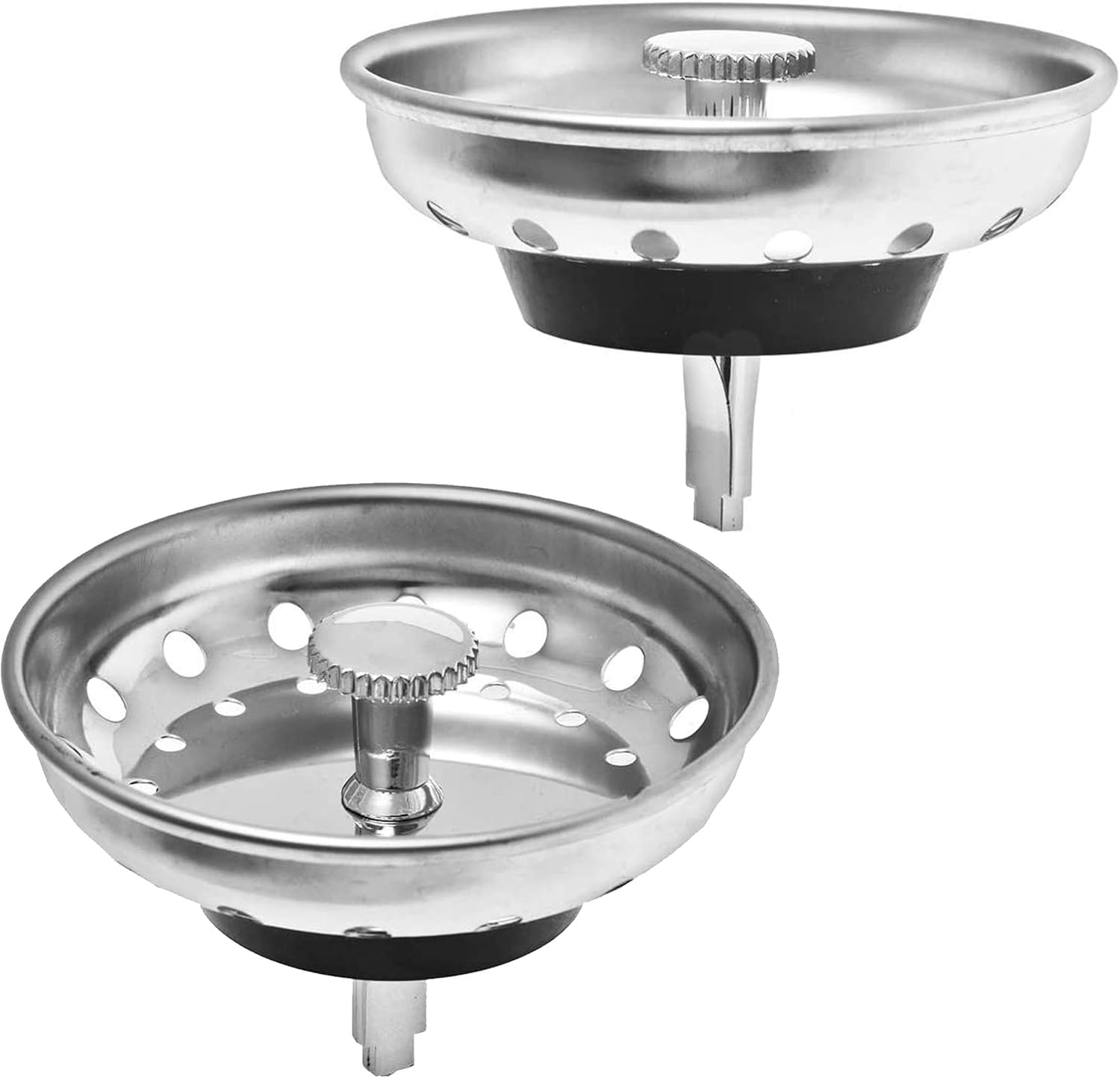 2 Pack - Kitchen Sink Strainer and Stopper Combo Basket Replacement for Standard 3-1/2 inch Drain, Stainless Steel Basket with Plastic Knob, Rubber Stopper Bottom - - Image 1