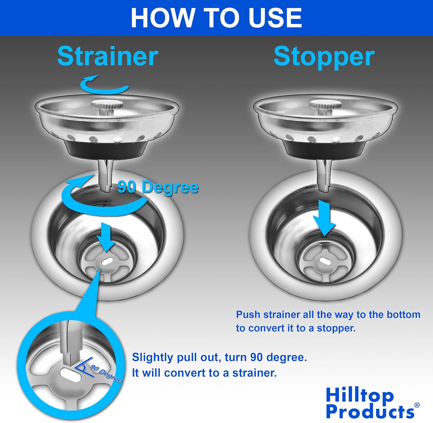 2 Pack - Kitchen Sink Strainer and Stopper Combo Basket Replacement for Standard 3-1/2 inch Drain, Stainless Steel Basket with Plastic Knob, Rubber Stopper Bottom - - Image 4