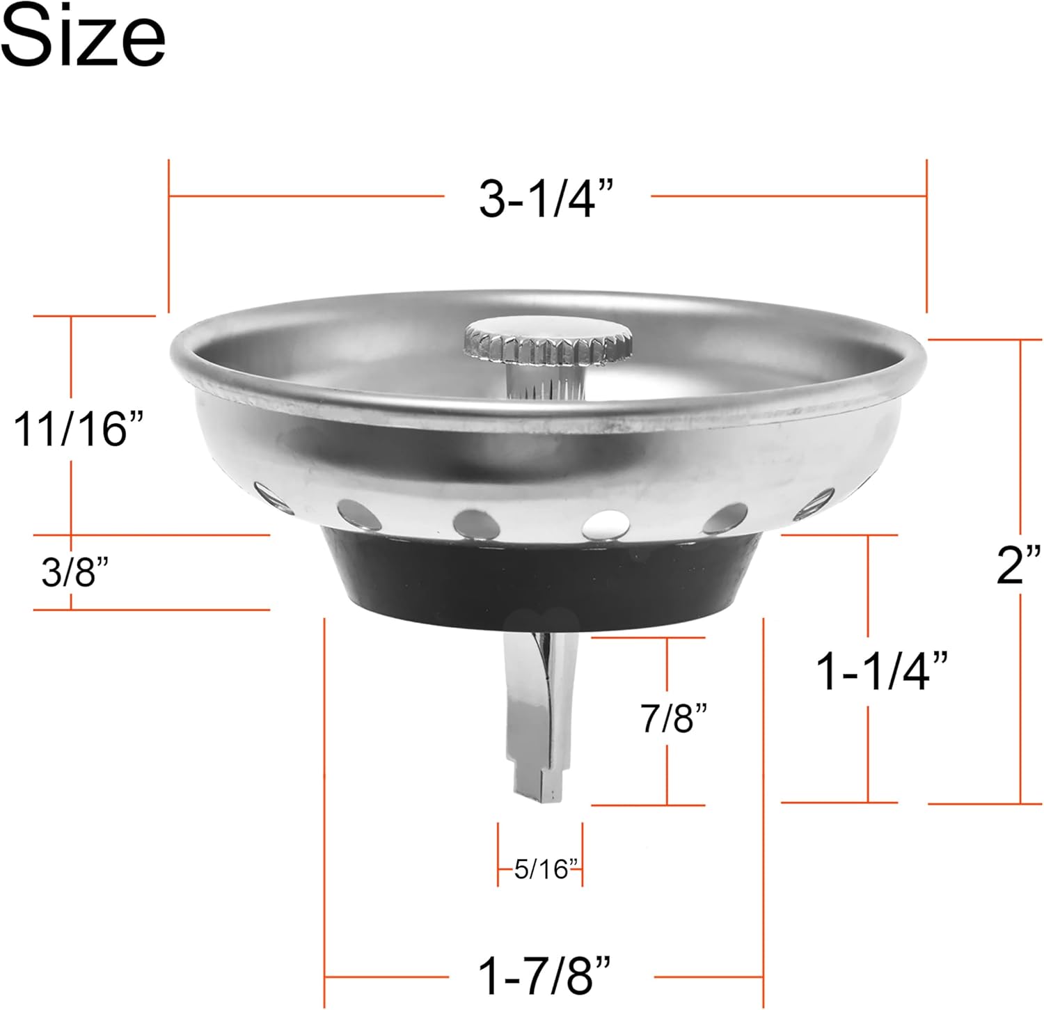 2 Pack - Kitchen Sink Strainer and Stopper Combo Basket Replacement for Standard 3-1/2 inch Drain, Stainless Steel Basket with Plastic Knob, Rubber Stopper Bottom - - Image 5