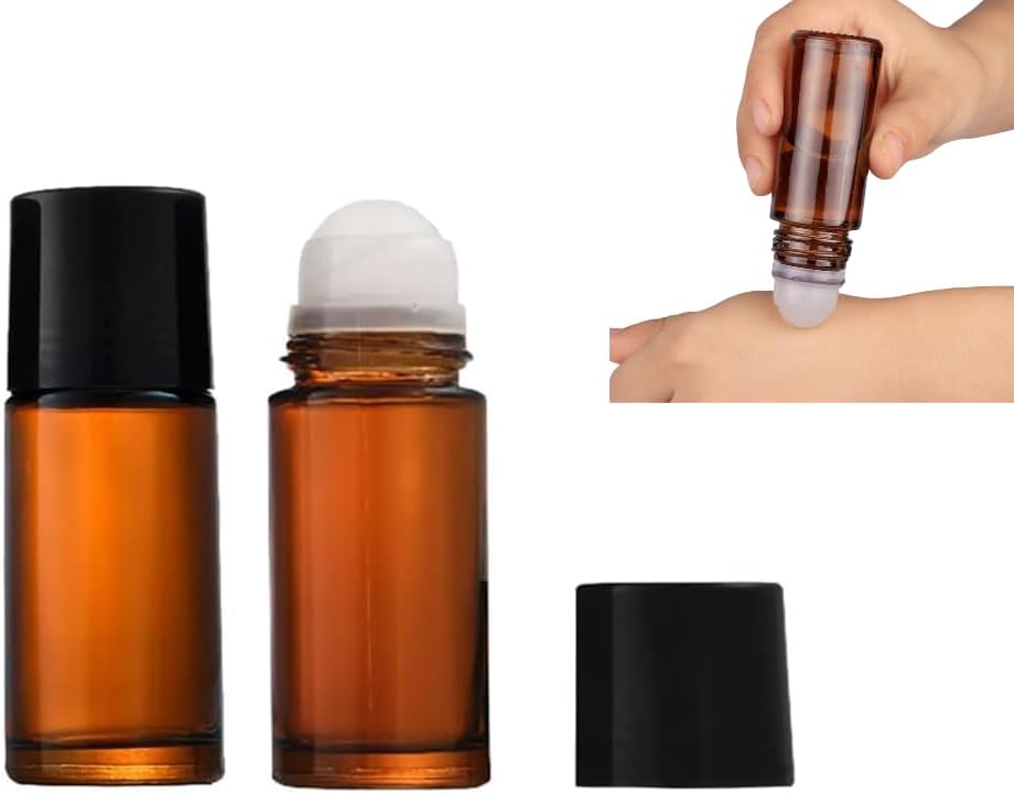 2Pcs Brown 50ml Glass Essential Oil Roller Bottles,Large Empty Roller Bottles Refillable,Deodorant Bottle Containers Rollerball for Fragrance Refillable Containers Accessories - Image 1