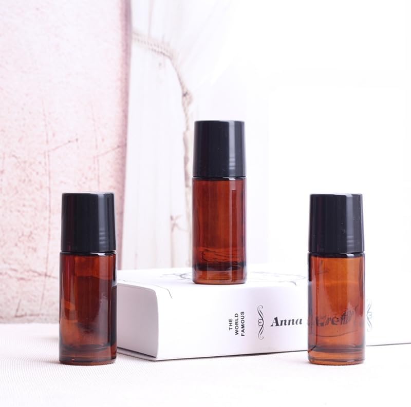 2Pcs Brown 50ml Glass Essential Oil Roller Bottles,Large Empty Roller Bottles Refillable,Deodorant Bottle Containers Rollerball for Fragrance Refillable Containers Accessories - Image 3