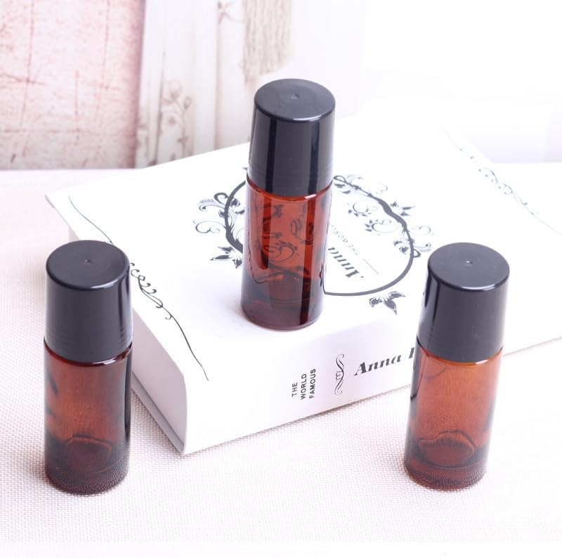2Pcs Brown 50ml Glass Essential Oil Roller Bottles,Large Empty Roller Bottles Refillable,Deodorant Bottle Containers Rollerball for Fragrance Refillable Containers Accessories - Image 4