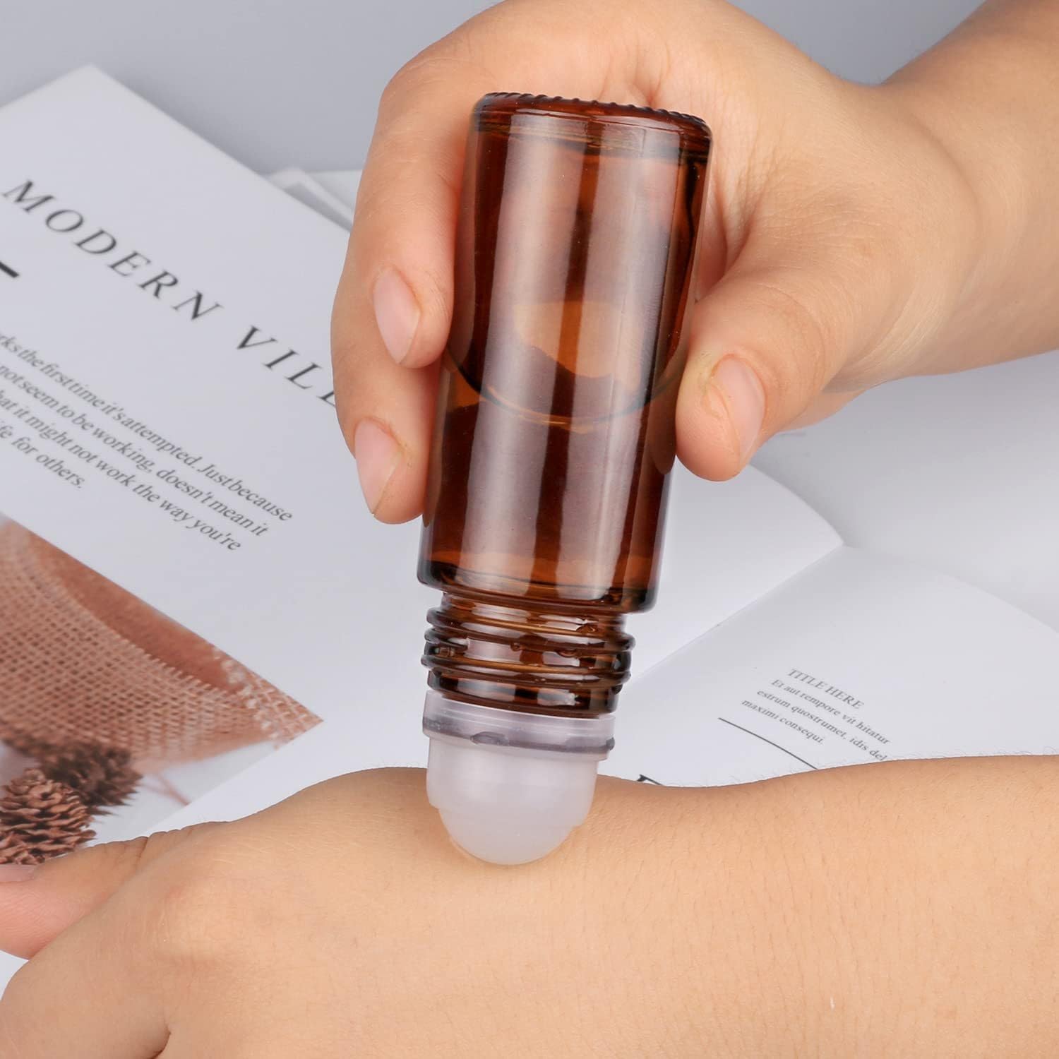 2Pcs Brown 50ml Glass Essential Oil Roller Bottles,Large Empty Roller Bottles Refillable,Deodorant Bottle Containers Rollerball for Fragrance Refillable Containers Accessories - Image 6