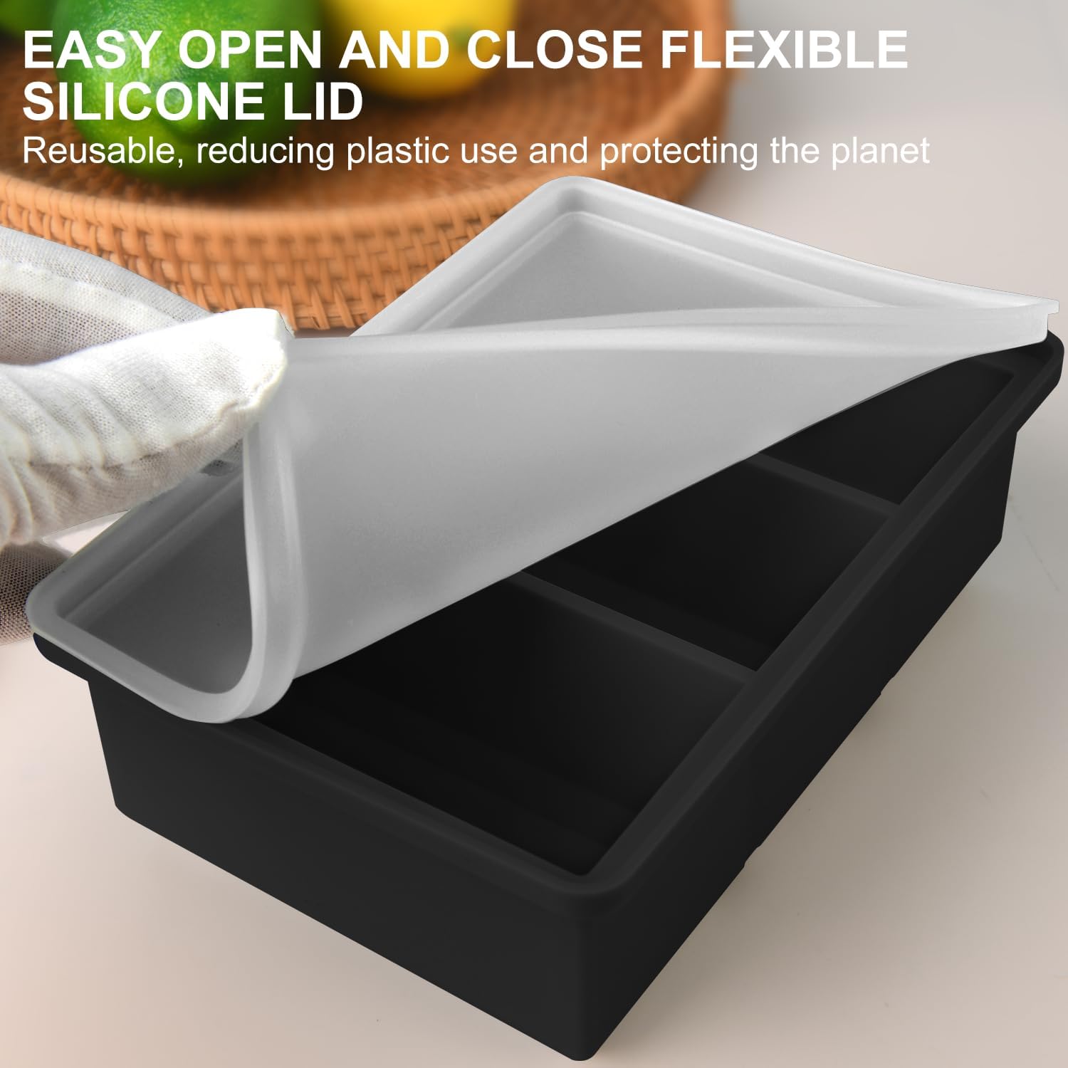 Silicone Ice Cube Trays with Lid for Soup,2 Pack Freezer Container Molds,Easy Release Large Ice Cube Trays-Makes 6 Perfect 1 Cup Portions for Stews Sauces,Broth,Leftovers Storage,Dishwasher Safe - Image 4