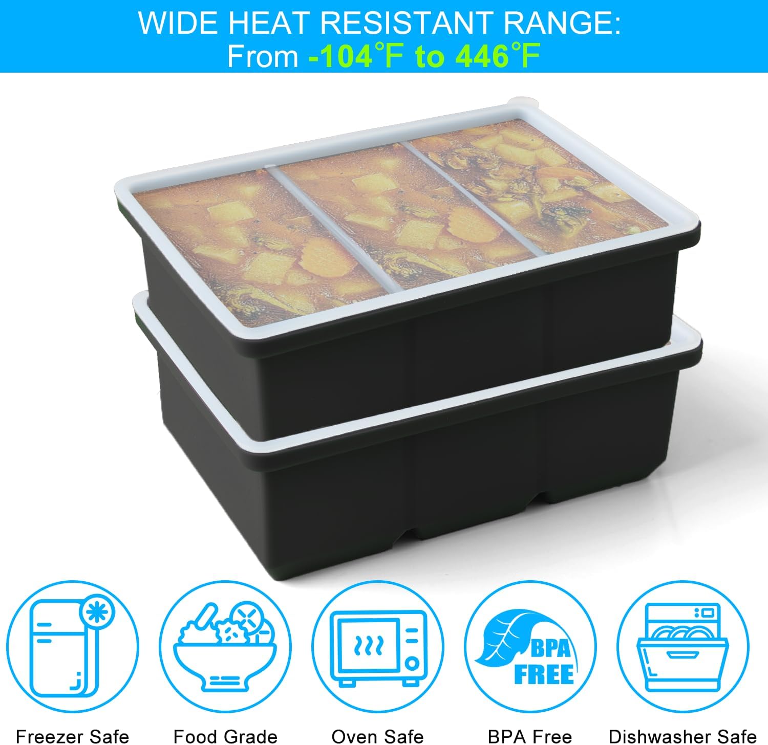 Silicone Ice Cube Trays with Lid for Soup,2 Pack Freezer Container Molds,Easy Release Large Ice Cube Trays-Makes 6 Perfect 1 Cup Portions for Stews Sauces,Broth,Leftovers Storage,Dishwasher Safe - Image 5