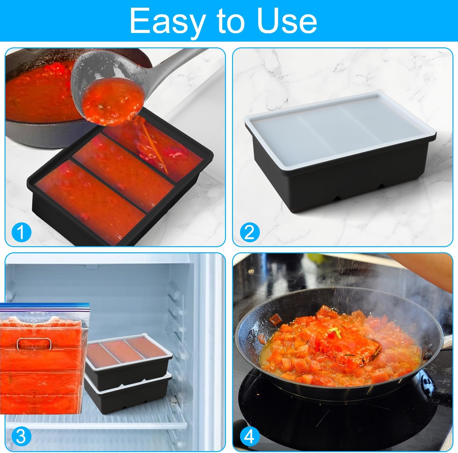 Silicone Ice Cube Trays with Lid for Soup,2 Pack Freezer Container Molds,Easy Release Large Ice Cube Trays-Makes 6 Perfect 1 Cup Portions for Stews Sauces,Broth,Leftovers Storage,Dishwasher Safe - Image 8