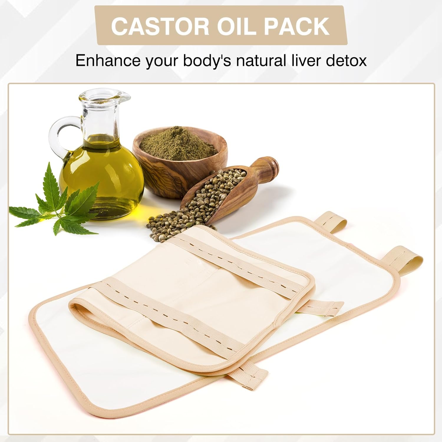 Castor Oil Pack, Adjustable Reusable for Liver Detox, Castor Oil Pack Wrap for Stomach Less Mess, Elastic Strap Bamboo Cotton Machine Washable Anti Leak 1pcs - Image 6