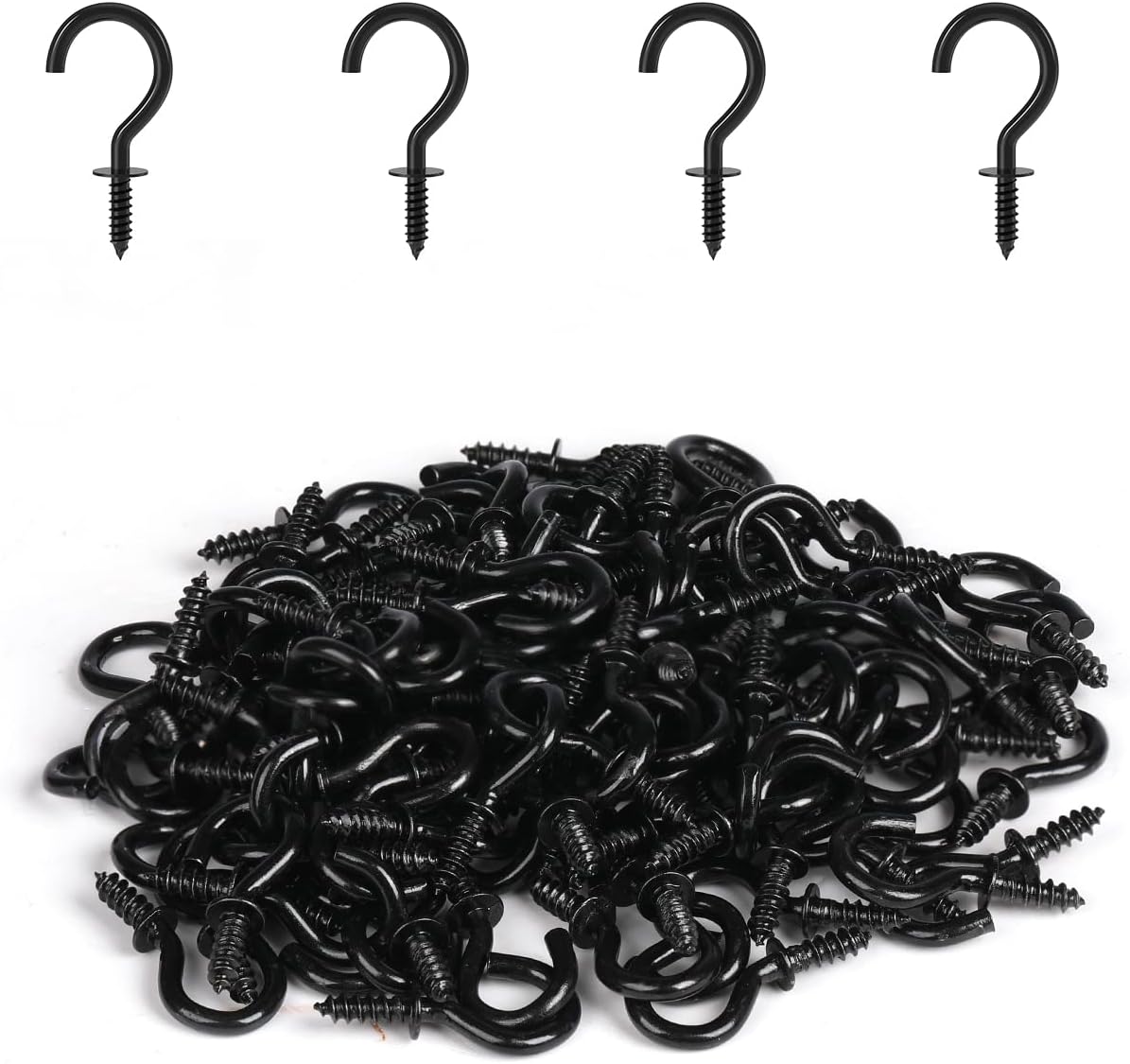 1/2 Inch Small Screw Hooks,  100 Pcs Black Mini Screw in Jewelry Hooks Tiny Metal Screw Wood Ceiling Wall Hooks for Jewelries Crafts Keys Caps Plants String Lights Wreaths - Image 1