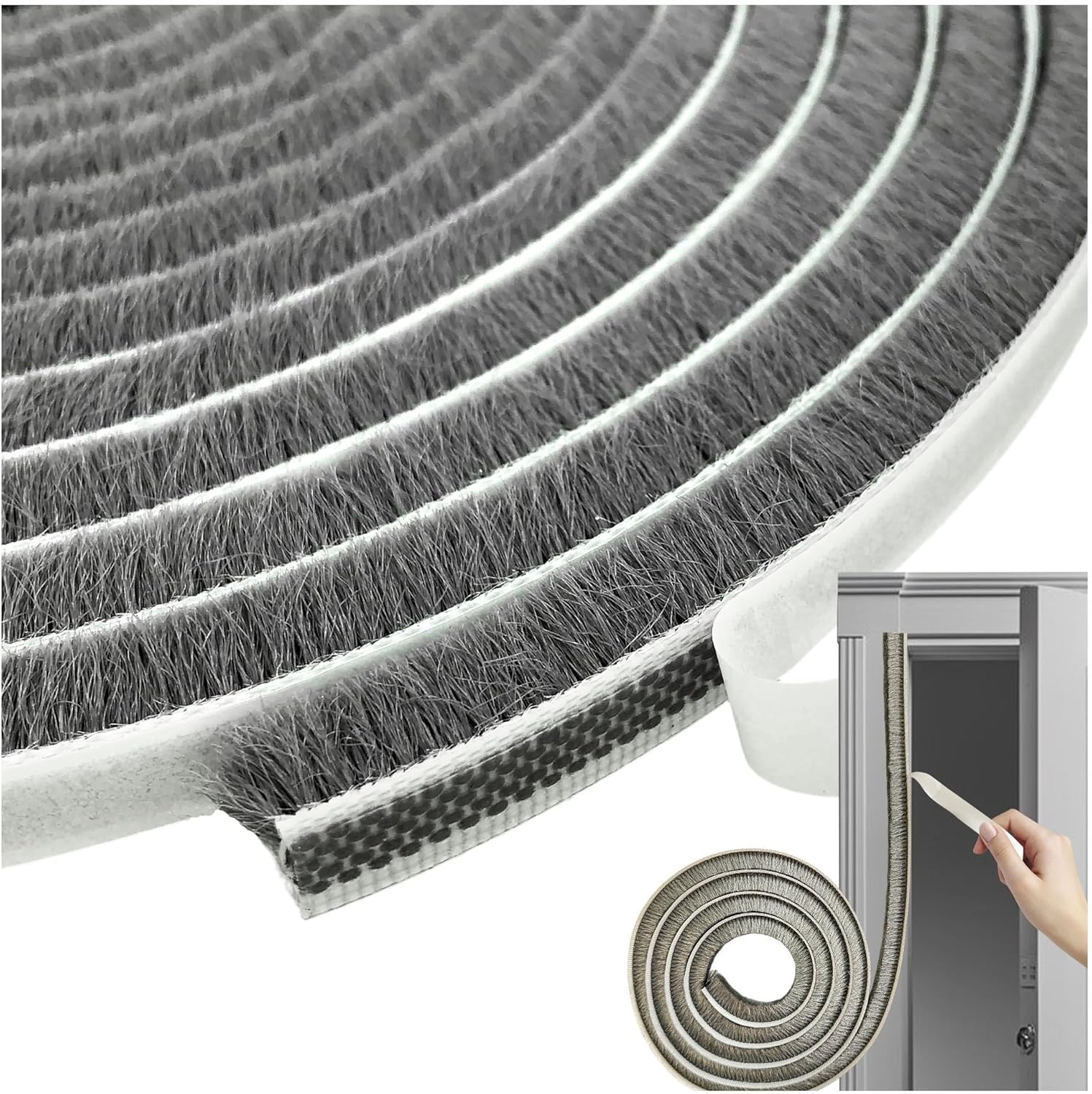Self Adhesive Pile Weather Stripping Brush for Sliding Windows/Doors, Brush Window Seal Strip, Fuzzy Draft Stopper Weatherstrip Sealing Tape (5m/16.4ft, Grey) - Image 1