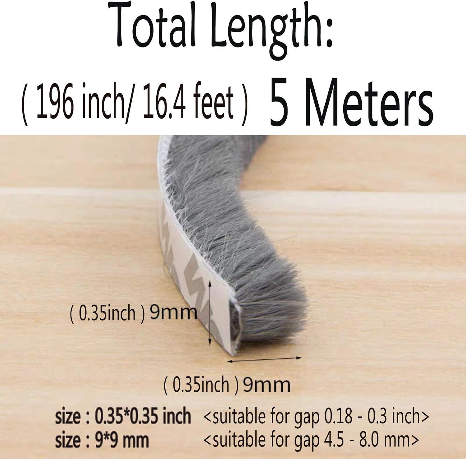 Self Adhesive Pile Weather Stripping Brush for Sliding Windows/Doors, Brush Window Seal Strip, Fuzzy Draft Stopper Weatherstrip Sealing Tape (5m/16.4ft, Grey) - Image 3
