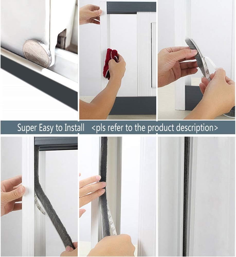 Self Adhesive Pile Weather Stripping Brush for Sliding Windows/Doors, Brush Window Seal Strip, Fuzzy Draft Stopper Weatherstrip Sealing Tape (5m/16.4ft, Grey) - Image 7