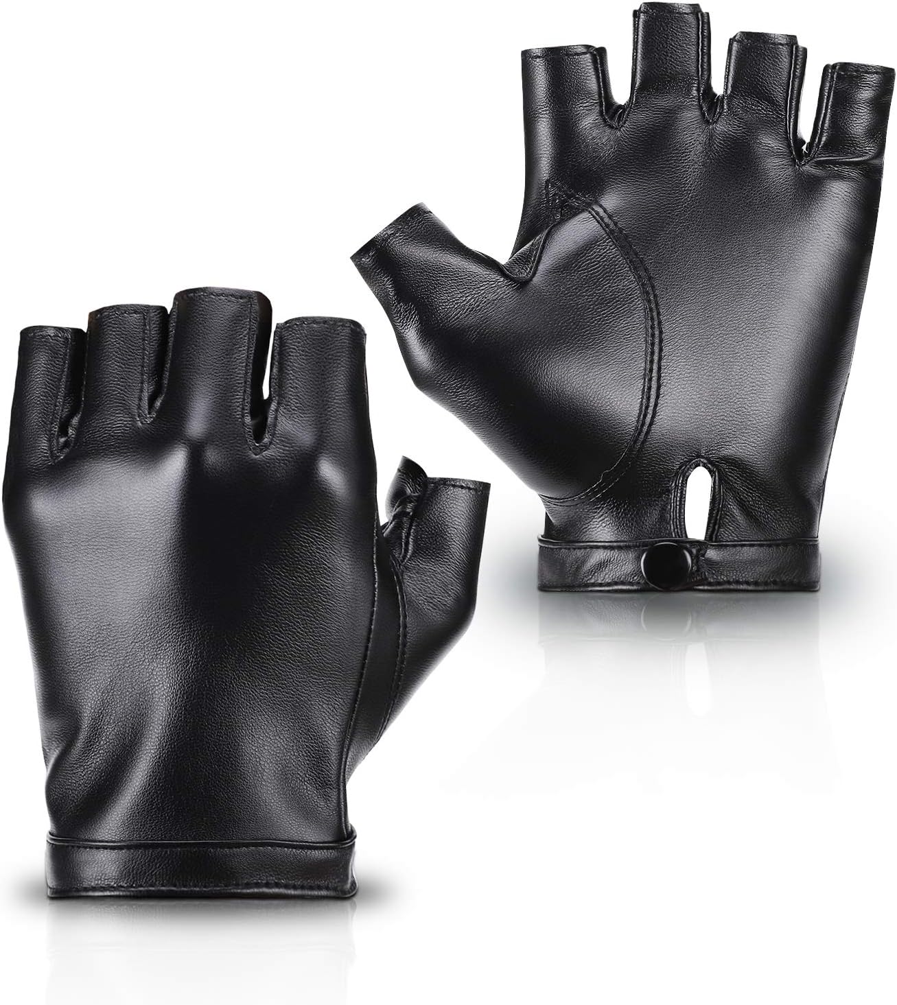 Fingerless PU Faux Leather Gloves, Driving Gloves Outdoor Sports Cosplay Costume Half Finger Glove for Women Men Teens - Image 1