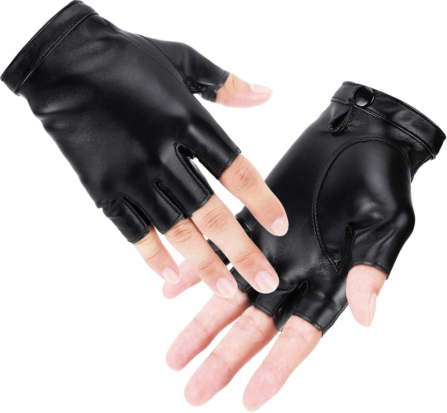Fingerless PU Faux Leather Gloves, Driving Gloves Outdoor Sports Cosplay Costume Half Finger Glove for Women Men Teens - Image 3
