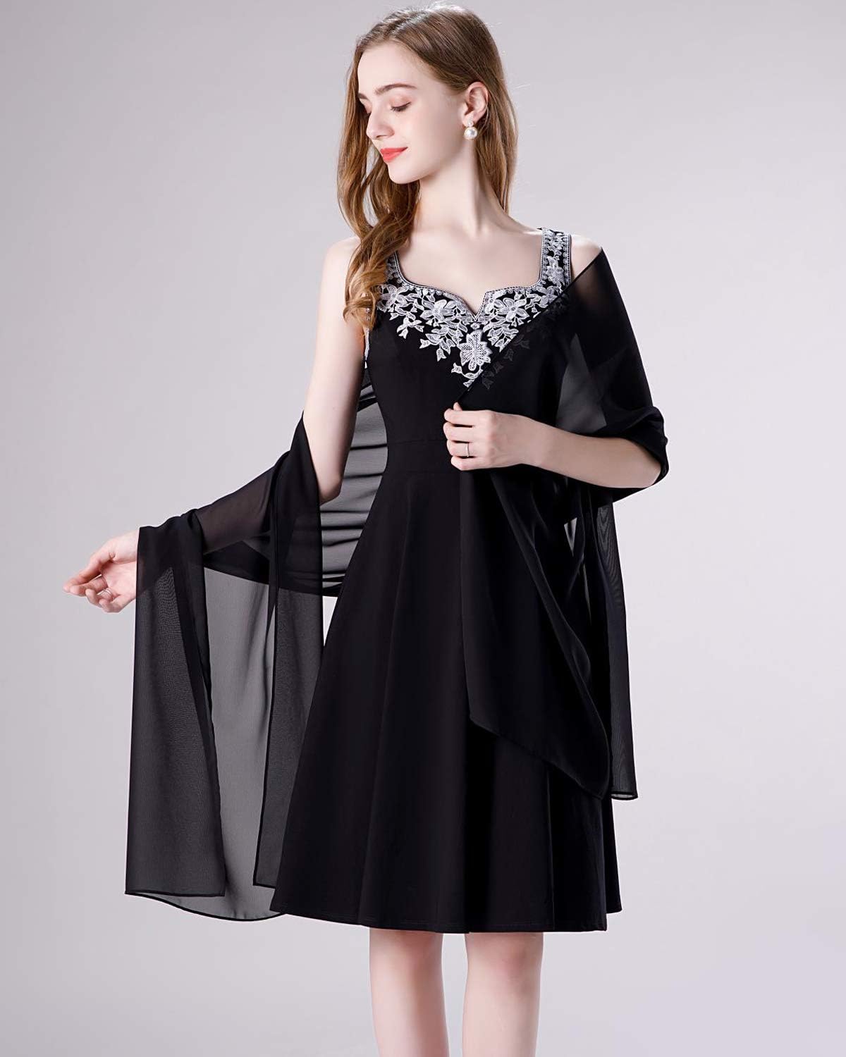 Soft Chiffon Scarve Shawls Wraps for Dresses Women Accessories Black - Image 4