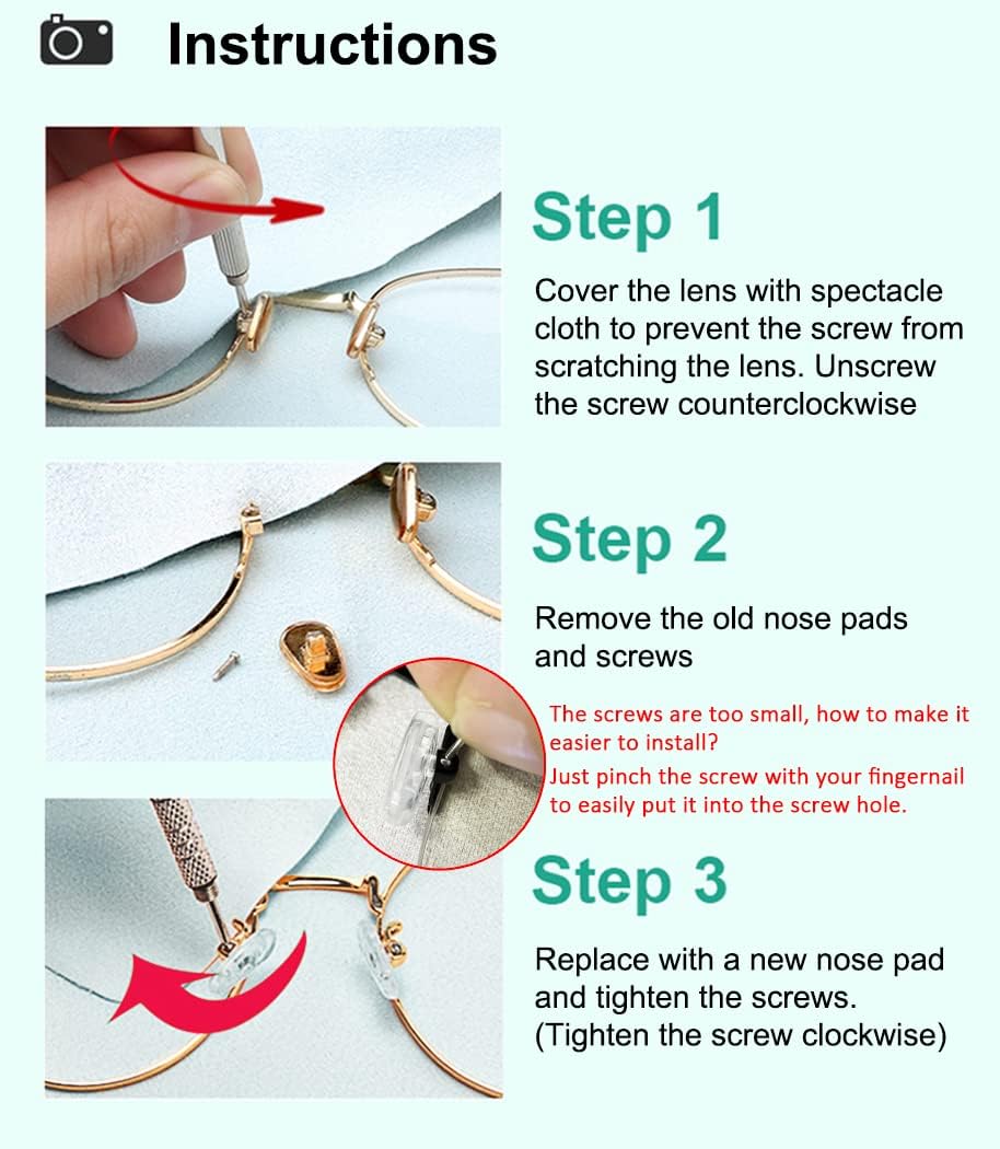 5 Pairs of Eyeglass Nose Pads, Upgraded 15x8mm Soft Silicone Air Chamber Eyeglasses Nose Pads, Screw-in Glasses Nose Pad Replacement Kit. - Image 7