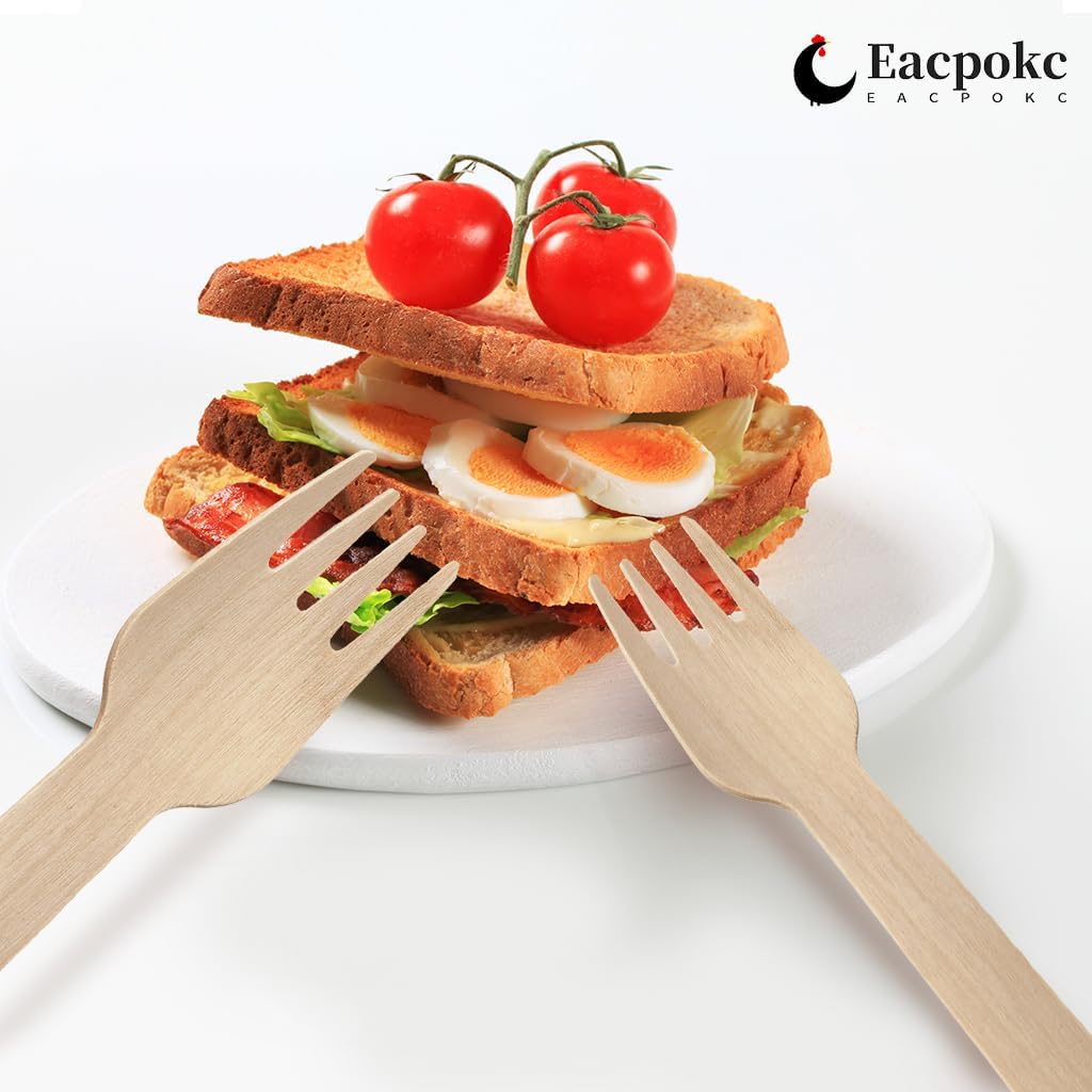 100 PCS Disposable Wooden Forks, 6.7 Inch, Polished Wooden Cutlery, Eco-Friendly, Biodegradable, Perfect for Parties, Weddings, Camping, Dinner Events - Image 4