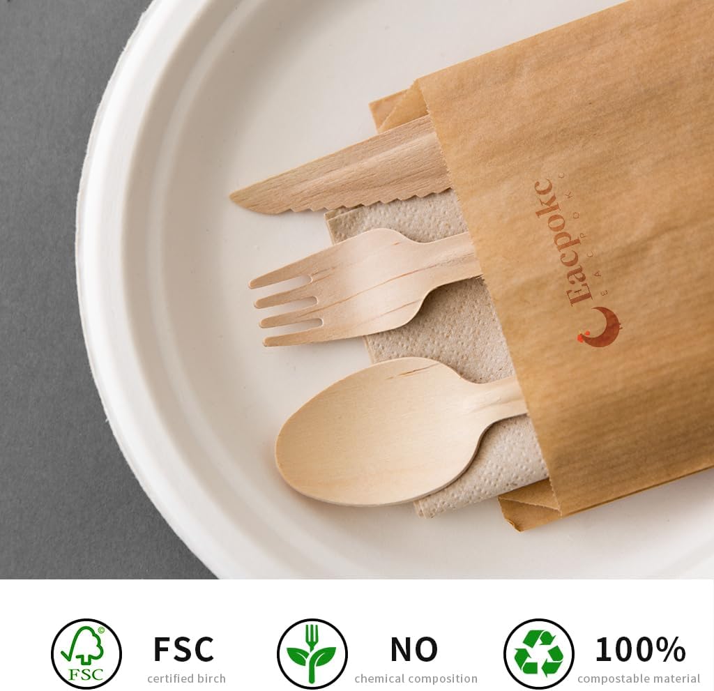 100 PCS Disposable Wooden Forks, 6.7 Inch, Polished Wooden Cutlery, Eco-Friendly, Biodegradable, Perfect for Parties, Weddings, Camping, Dinner Events - Image 5