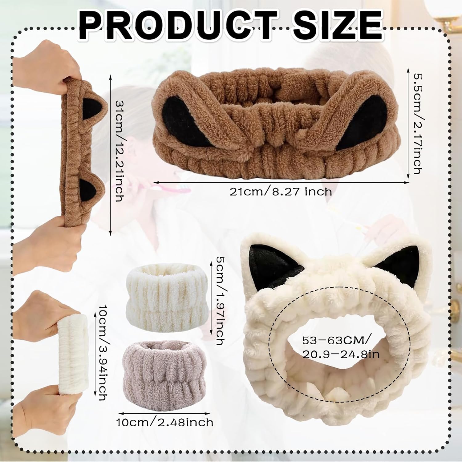 4-Piece Set Headband for Washing Face, Cute Makeup Headband & Wrist Bands to Wash Face, Skincare Headband, Spa Headband, Face Wash Wristbands, Stretchable Headbands, Perfect for Spa and Sports Use - Image 2