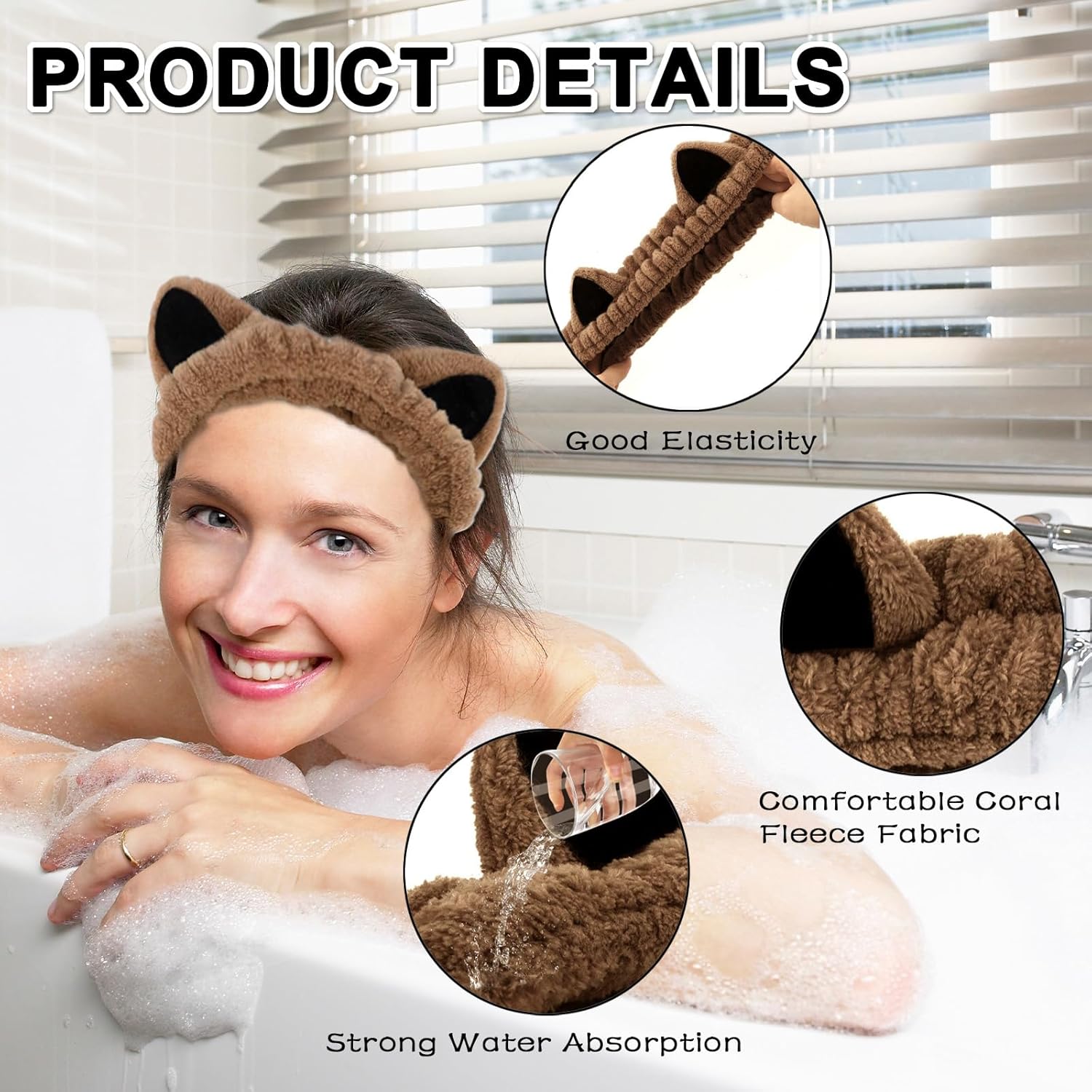 4-Piece Set Headband for Washing Face, Cute Makeup Headband & Wrist Bands to Wash Face, Skincare Headband, Spa Headband, Face Wash Wristbands, Stretchable Headbands, Perfect for Spa and Sports Use - Image 3