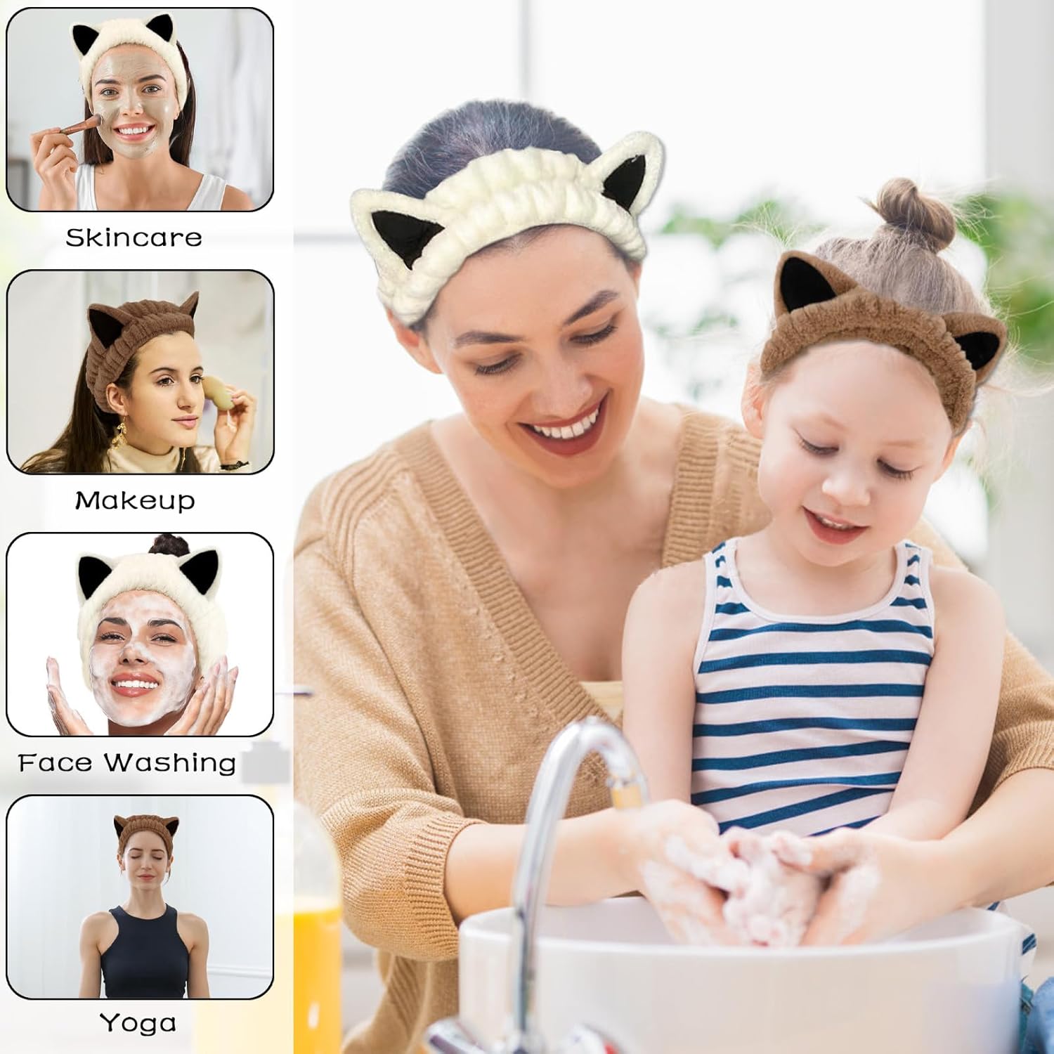 4-Piece Set Headband for Washing Face, Cute Makeup Headband & Wrist Bands to Wash Face, Skincare Headband, Spa Headband, Face Wash Wristbands, Stretchable Headbands, Perfect for Spa and Sports Use - Image 4