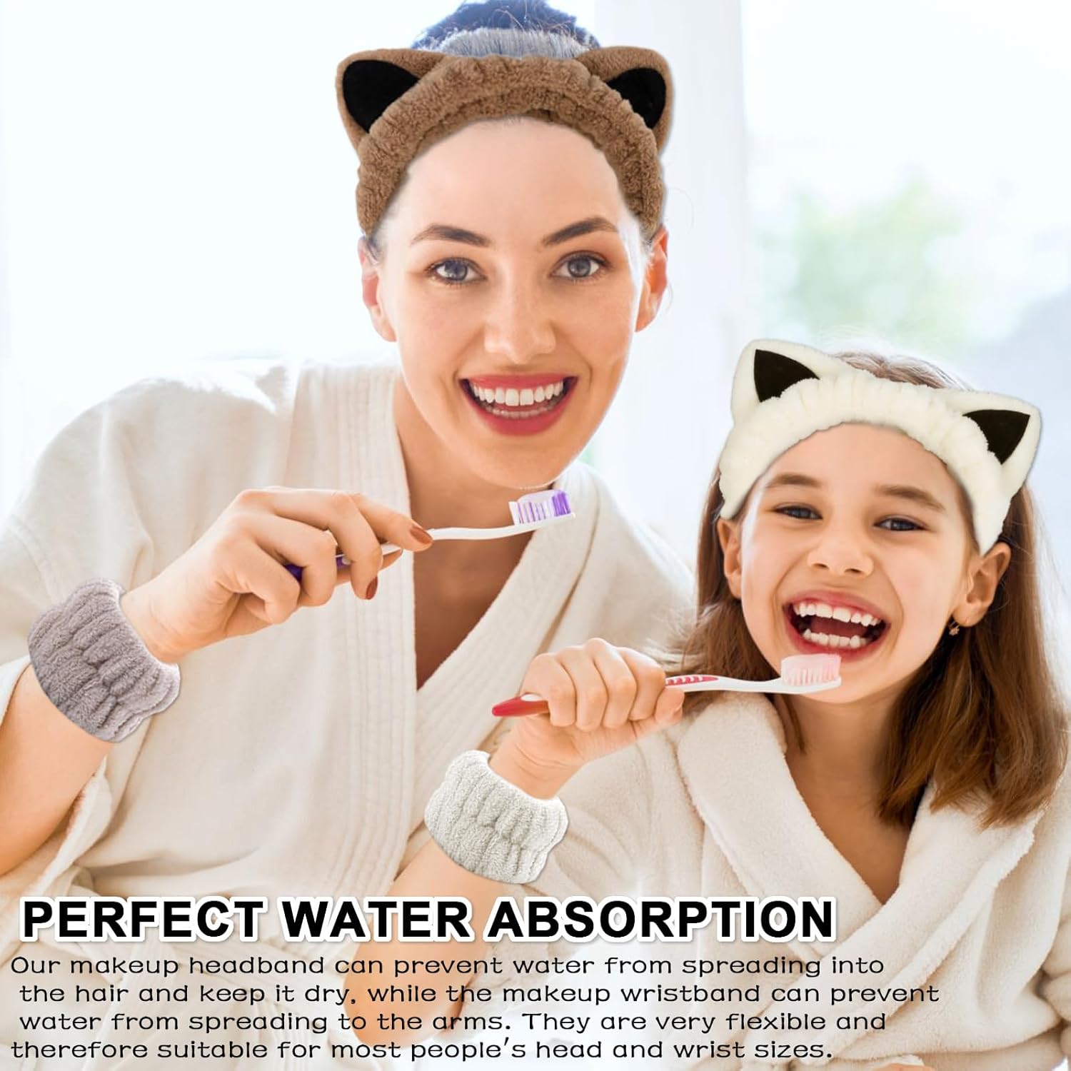 4-Piece Set Headband for Washing Face, Cute Makeup Headband & Wrist Bands to Wash Face, Skincare Headband, Spa Headband, Face Wash Wristbands, Stretchable Headbands, Perfect for Spa and Sports Use - Image 6