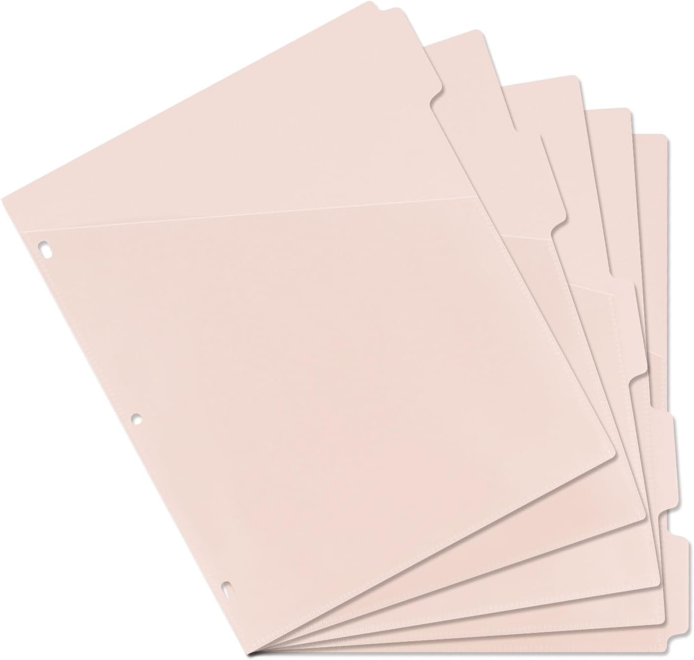 A4 Binder Pockets Dividers with Pockets Plastic 6-Ring Binder Divider Bags, Sturdy 3 Holes 5-Tab Dividers Inserts for Journal, Loose Leaf Planner Office, School and Home Supplies (A4-Pink) - Image 1