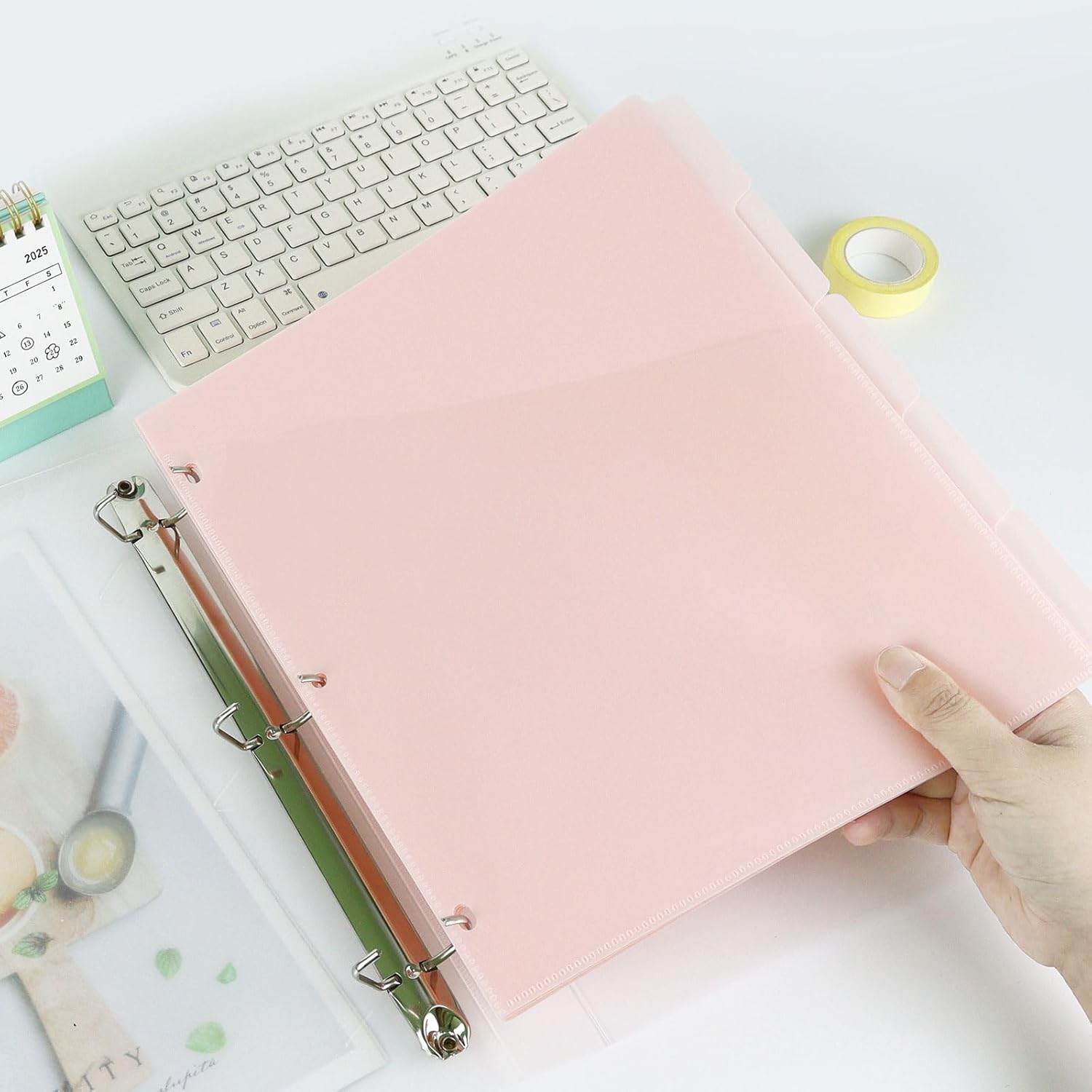 A4 Binder Pockets Dividers with Pockets Plastic 6-Ring Binder Divider Bags, Sturdy 3 Holes 5-Tab Dividers Inserts for Journal, Loose Leaf Planner Office, School and Home Supplies (A4-Pink) - Image 7