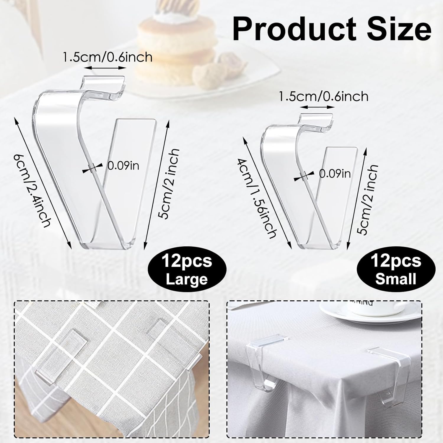 Table Cloth Clips, 24PCS Plastic Transparent Picnic Tablecloth Clips Large Windproof for Christmas Home Wedding Party Indoor Outdoor Camping(2 Sizes) - Image 2