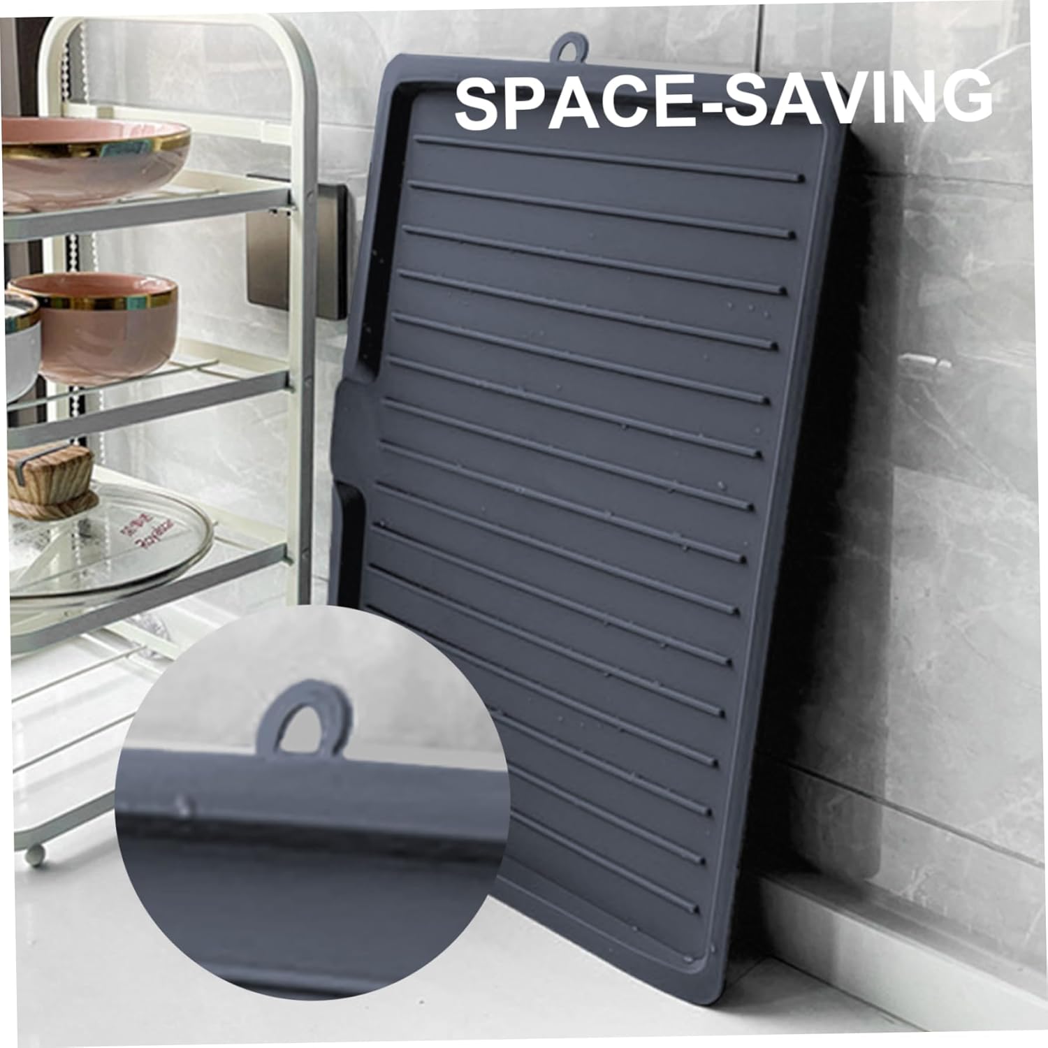 Dish Drain Board Tilt PP Dish Drainer 17.6x12.2x1.2in Quick Dry Dish Drain with Drain Port Multipurpose Dish Drying Rack Black - Image 4
