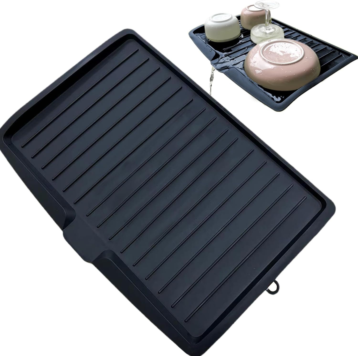 Dish Drain Board Tilt PP Dish Drainer 17.6x12.2x1.2in Quick Dry Dish Drain with Drain Port Multipurpose Dish Drying Rack Black - Image 5