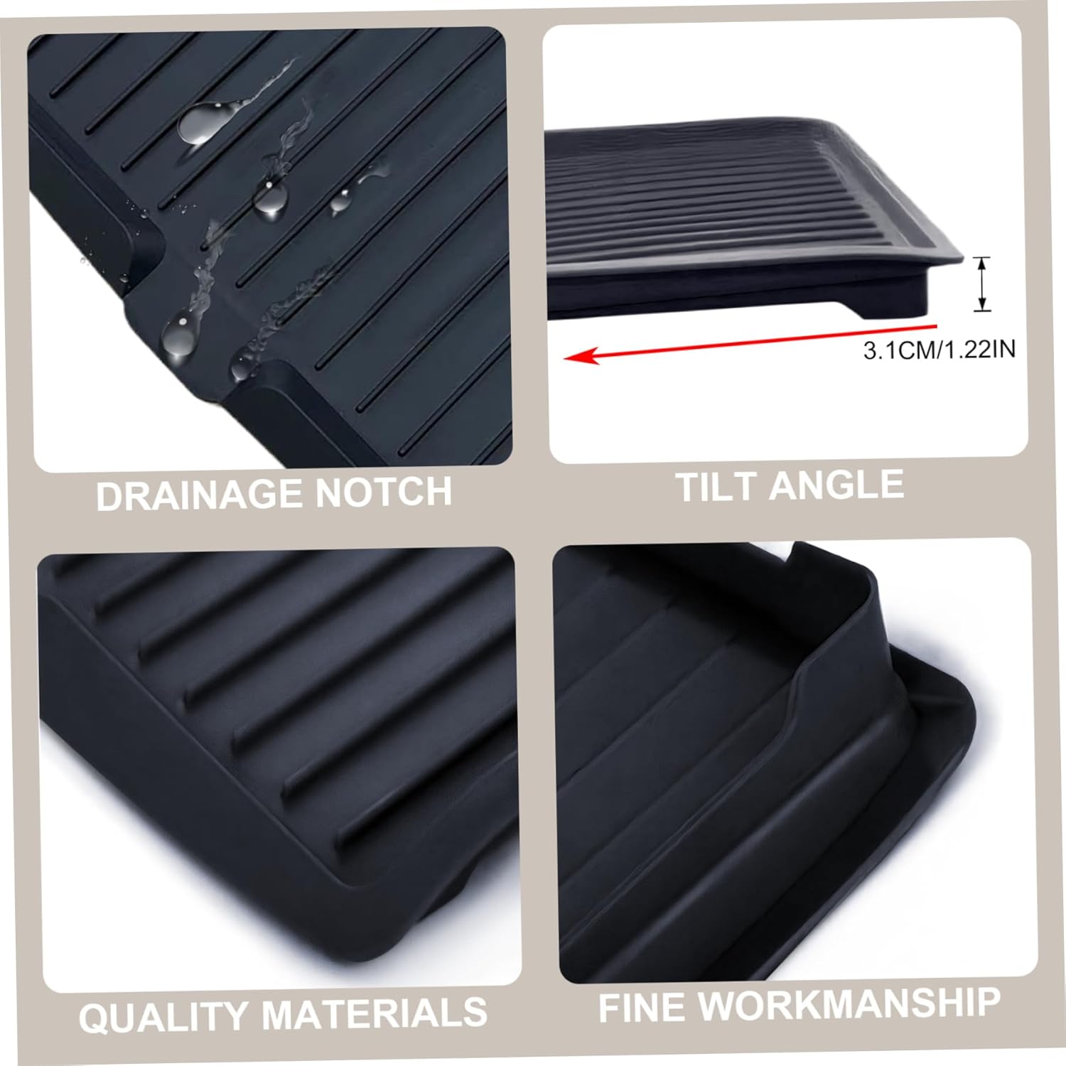 Dish Drain Board Tilt PP Dish Drainer 17.6x12.2x1.2in Quick Dry Dish Drain with Drain Port Multipurpose Dish Drying Rack Black - Image 6