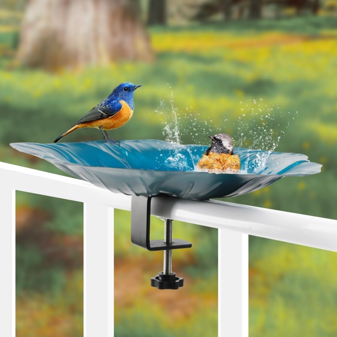 Deck Mounted Bowl Bird Bath for Railing Large 33cm Balcony Clearance Modern Bird Waterer with Stake Clam for Outdoors Garden - Image 2